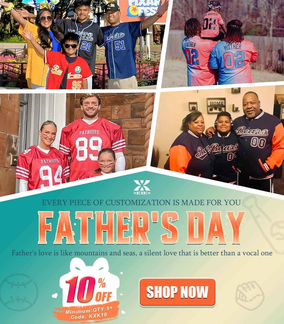 Father's Day custom sports jersey sale banner - gifts for dad who has everything, personalized matching family jerseys with 15% off, perfect Father’s Day gift idea