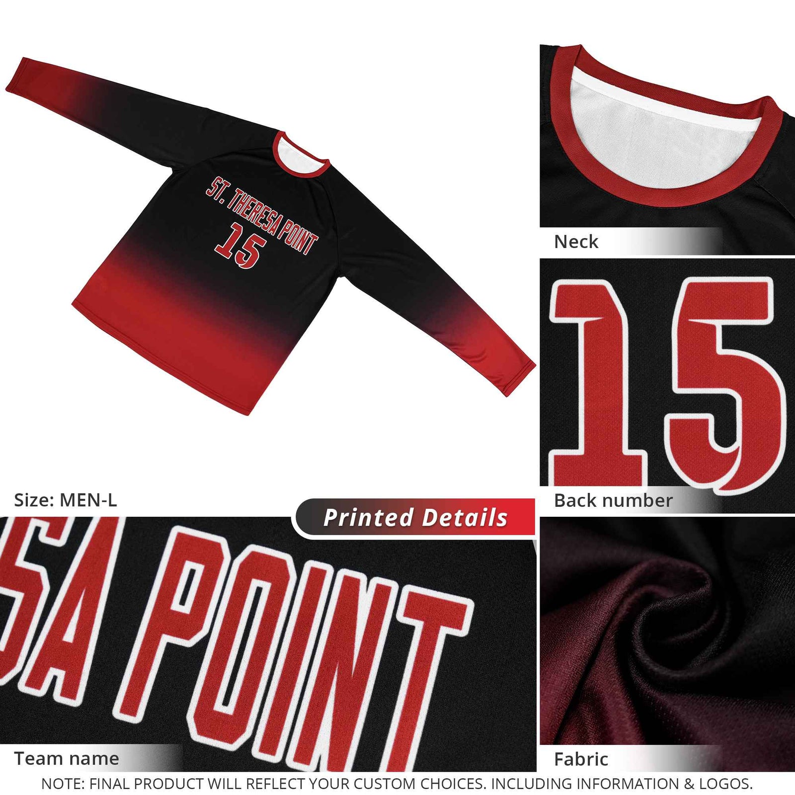 Custom Red-Royal Gradient Fashion Design Long Sleeve Performance T-Shirt