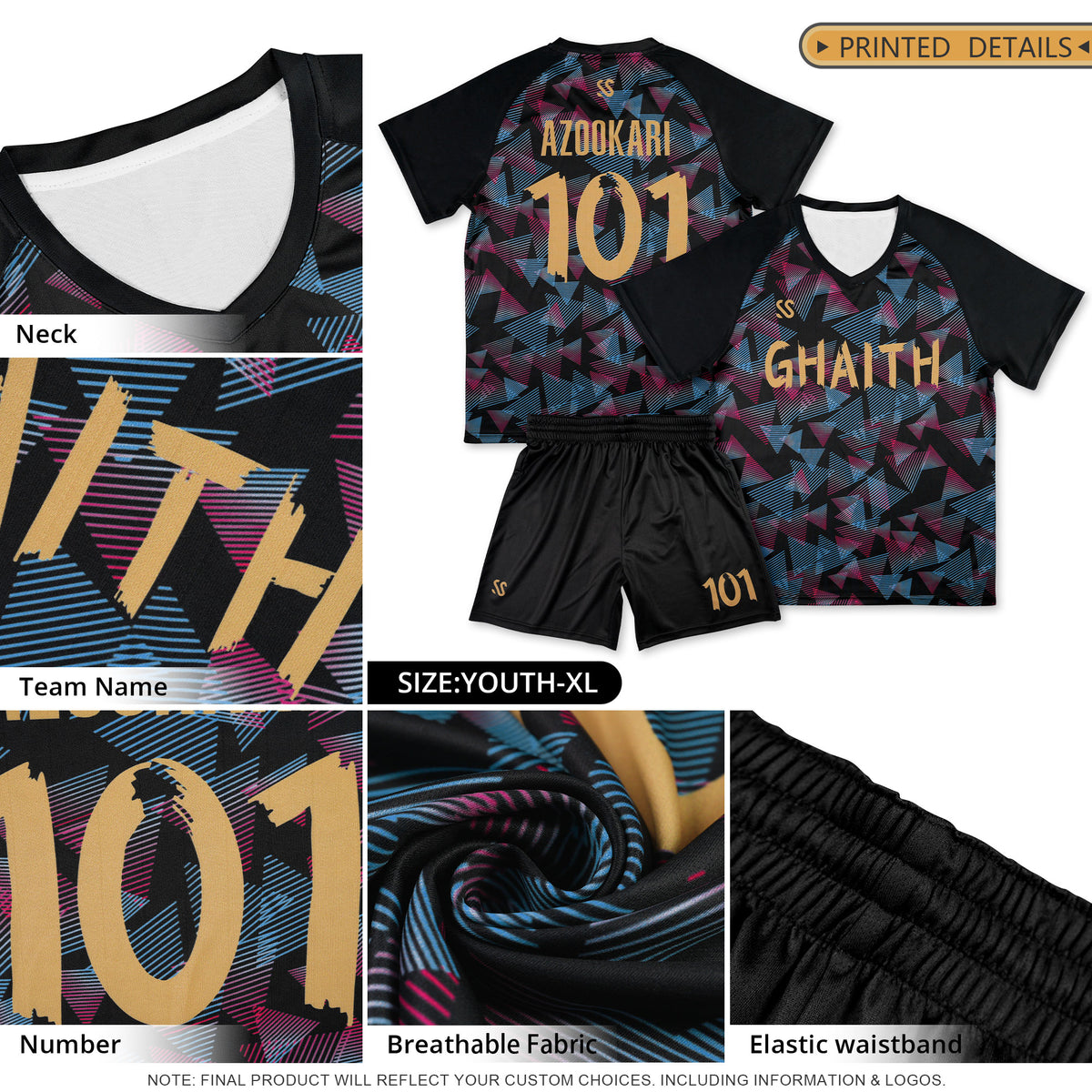 Custom Black Printing Outdoor Breathable Soccer Sets Jersey