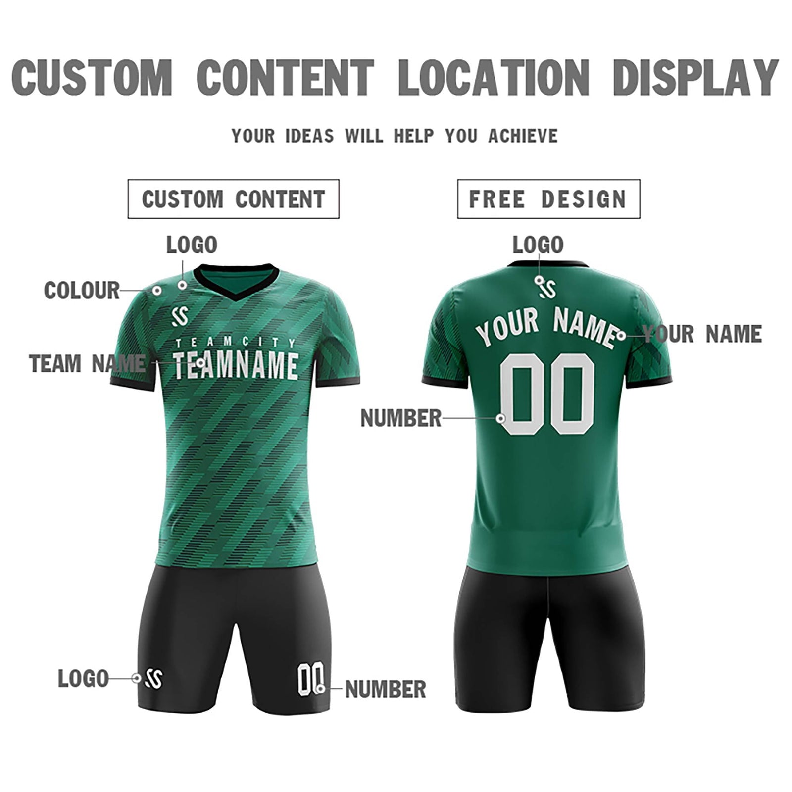 Custom Green Printing Outdoor Tracksuit Soccer Sets Jersey