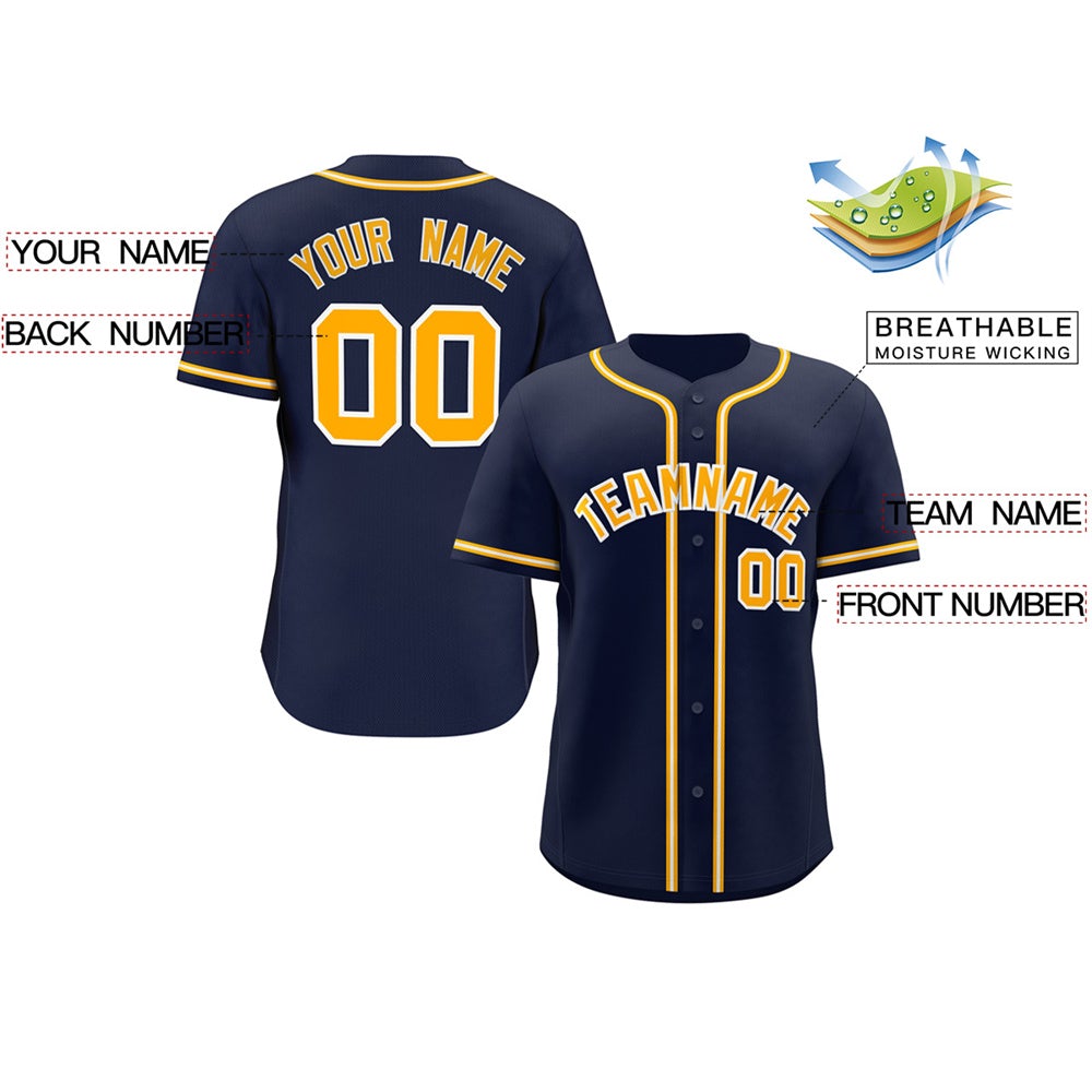 Custom Navy Yellow-White Classic Style Authentic Baseball Jersey