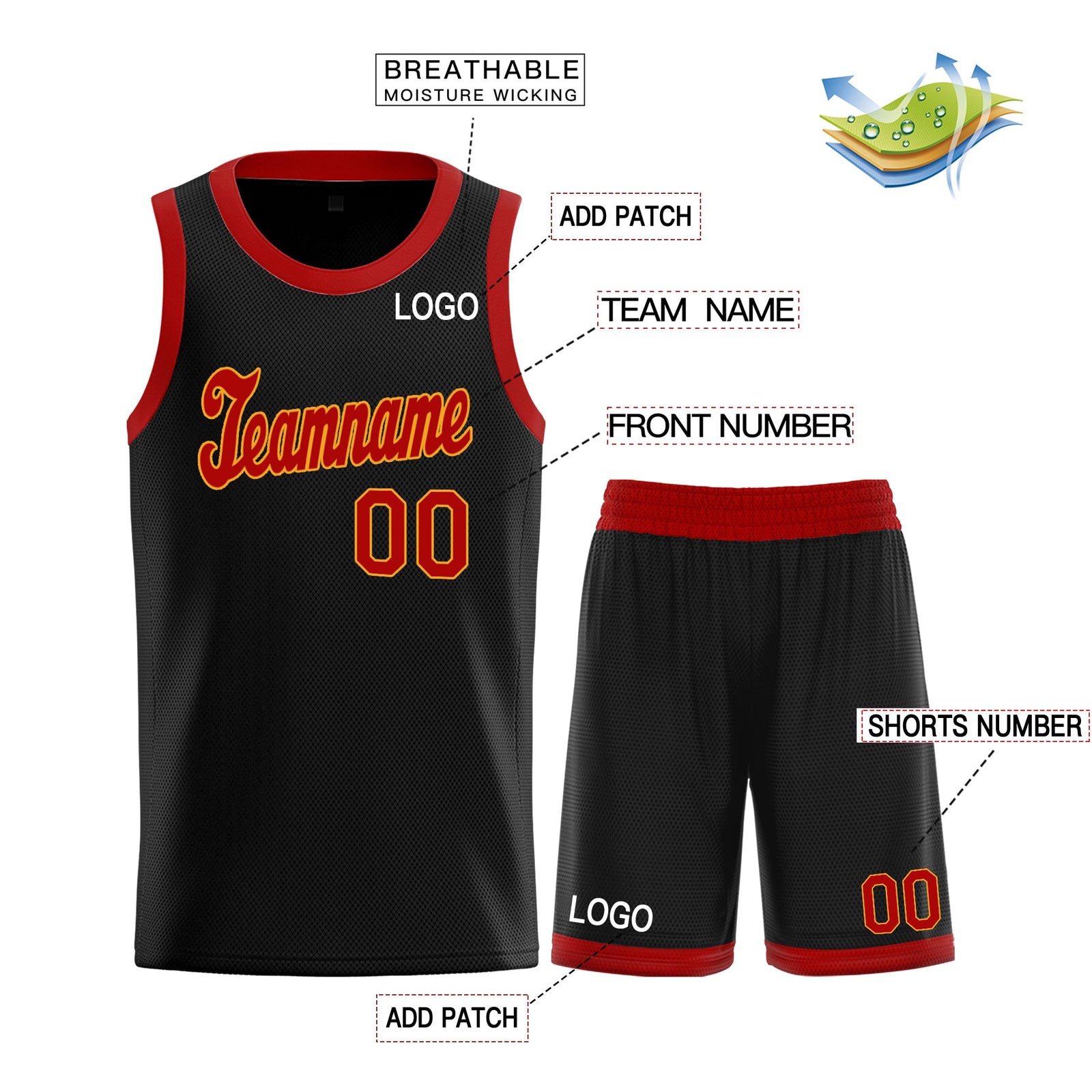 Custom Black Red-Yellow Classic Sets Basketball Jersey