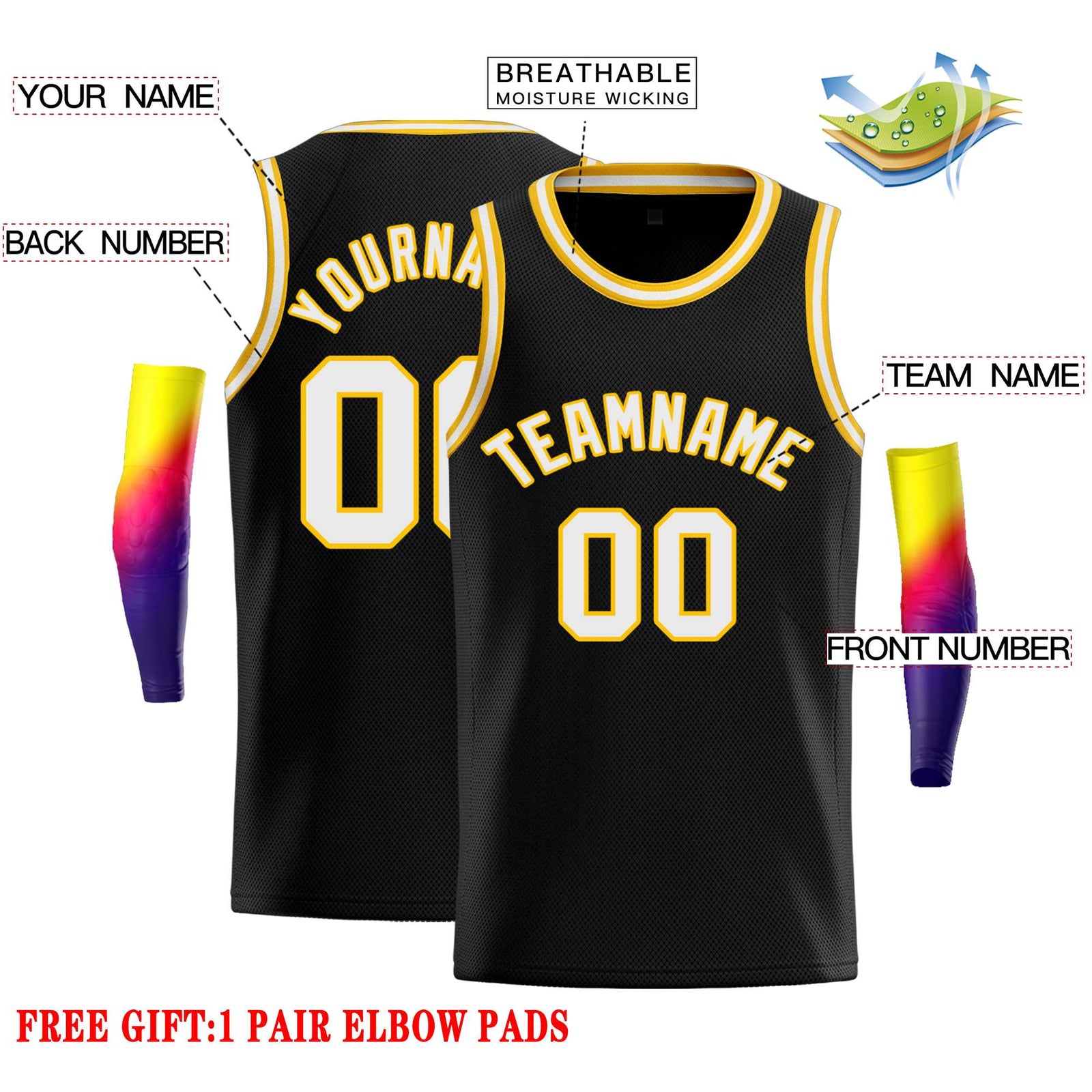 Custom Black White-Yellow Classic Tops Casual Basketball Jersey