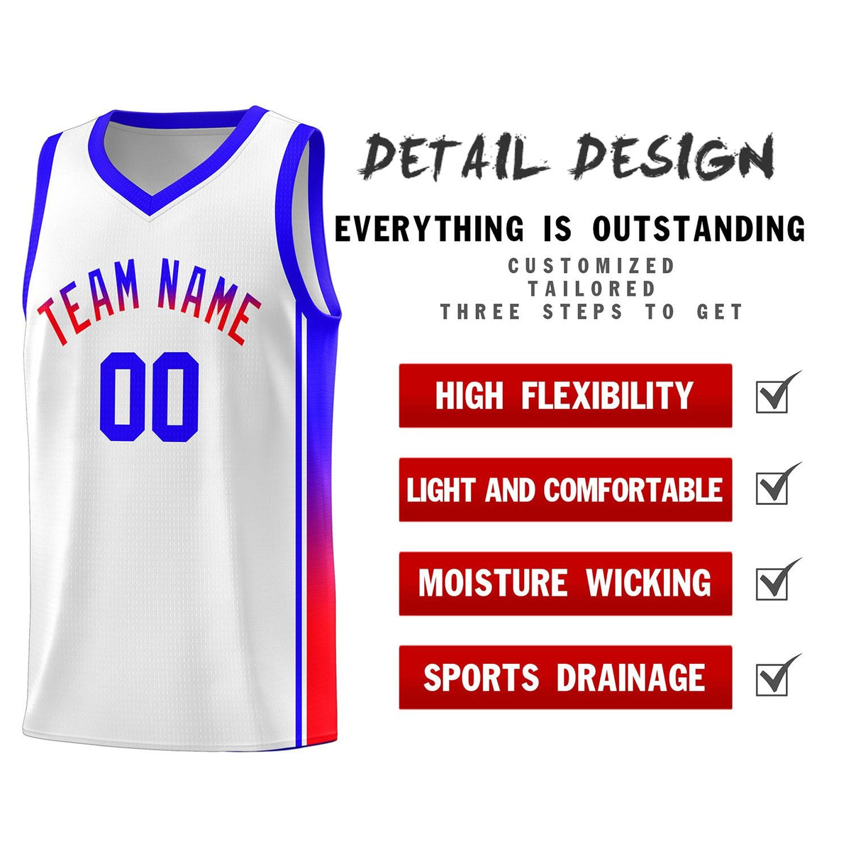 Custom White Red-Navy Gradient Fashion Sports Uniform Basketball Jersey