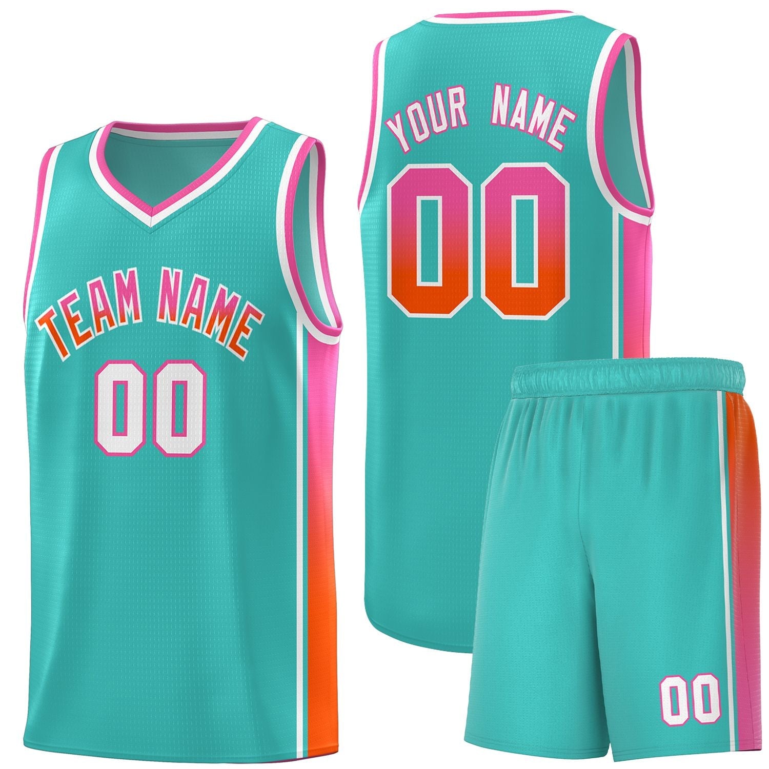 Custom Aqua Pink-Orange Gradient Fashion Sports Uniform Basketball Jersey