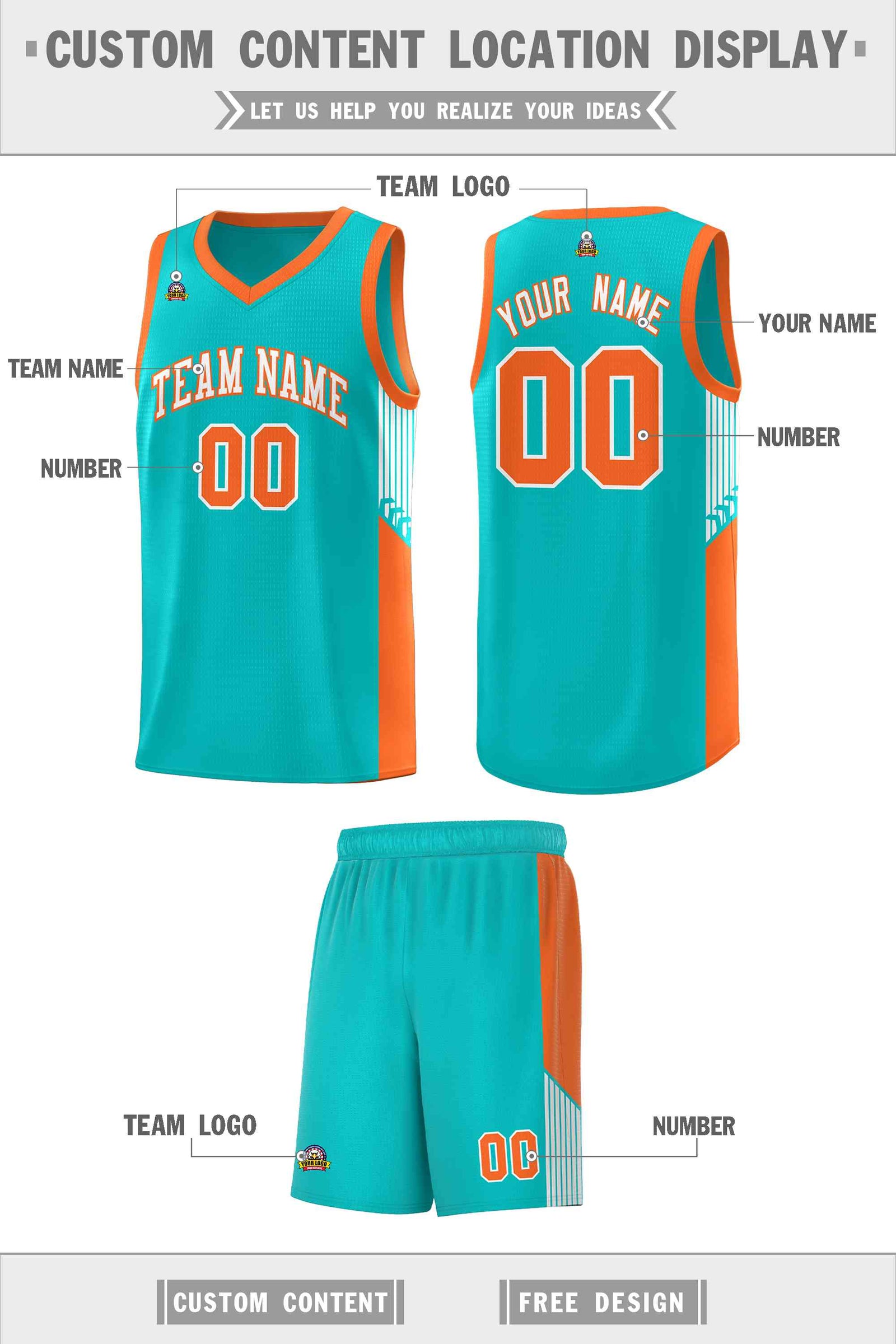 Custom Green White-Orange Side Stripe Fashion Sports Uniform Basketball Jersey