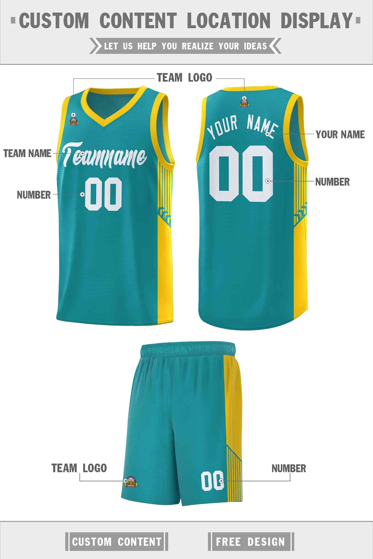 Custom Aqua White Side Stripe Fashion Sports Uniform Basketball Jersey