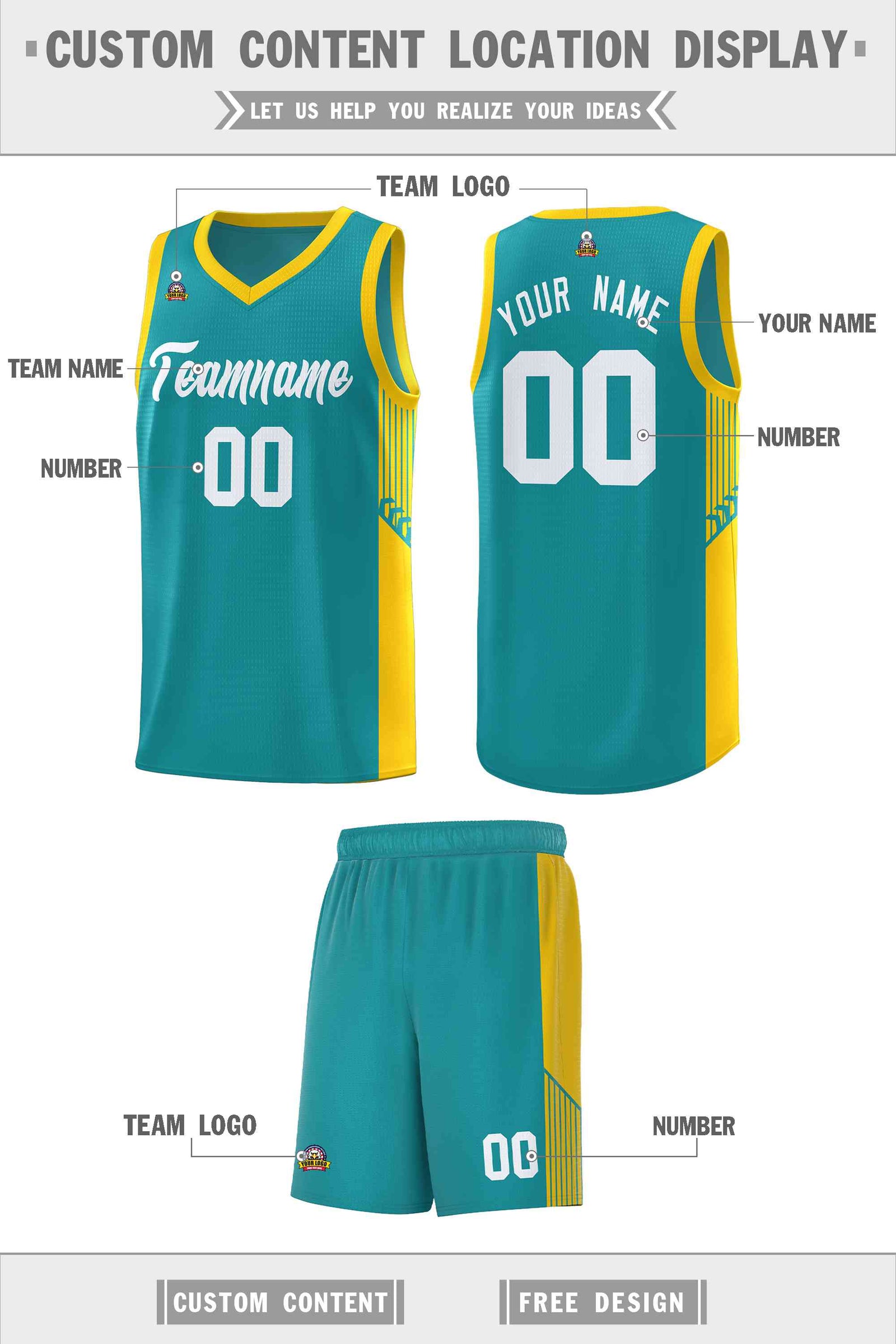 Custom Aqua White Side Stripe Fashion Sports Uniform Basketball Jersey