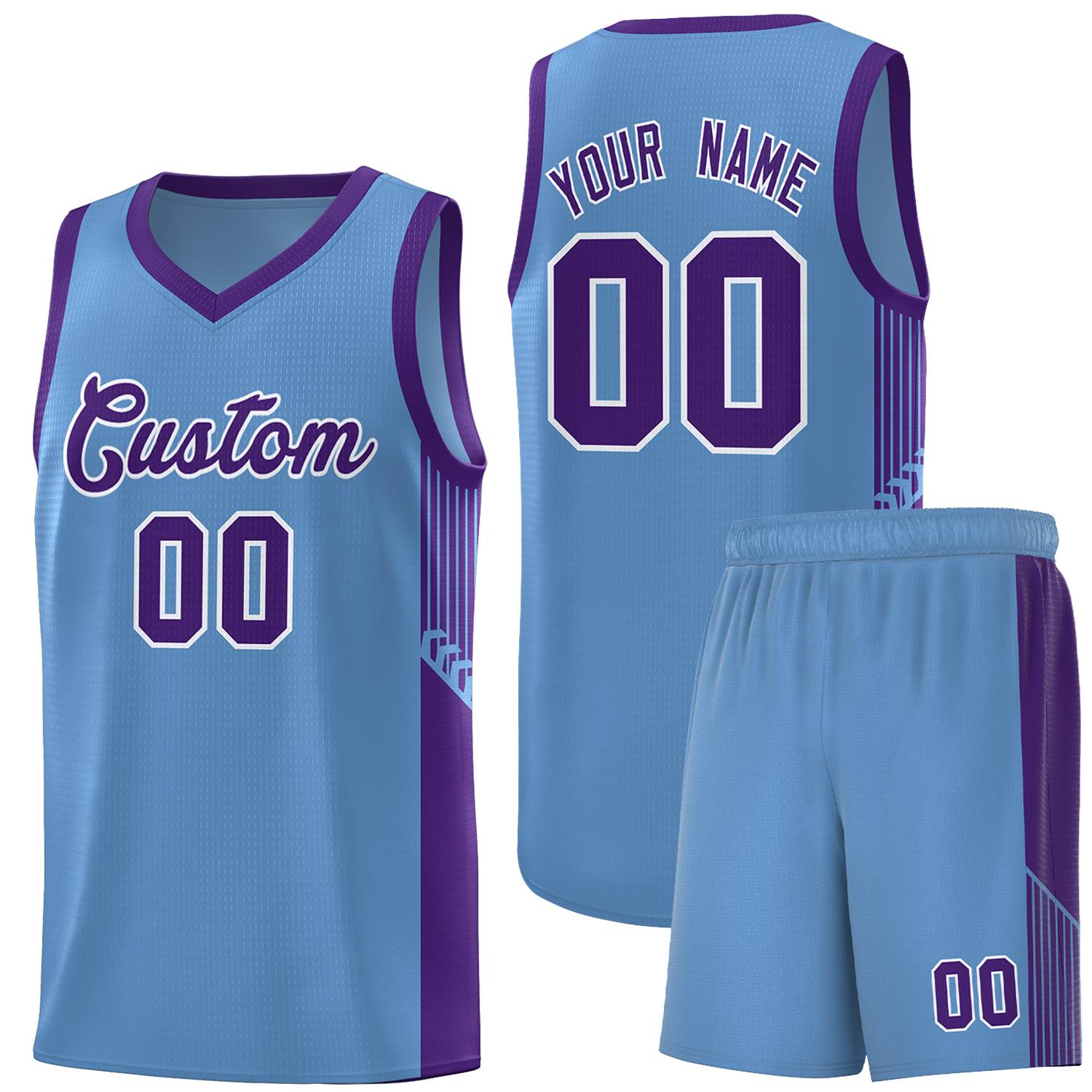 Custom Light Blue Purple-White Side Stripe Fashion Sports Uniform Basketball Jersey