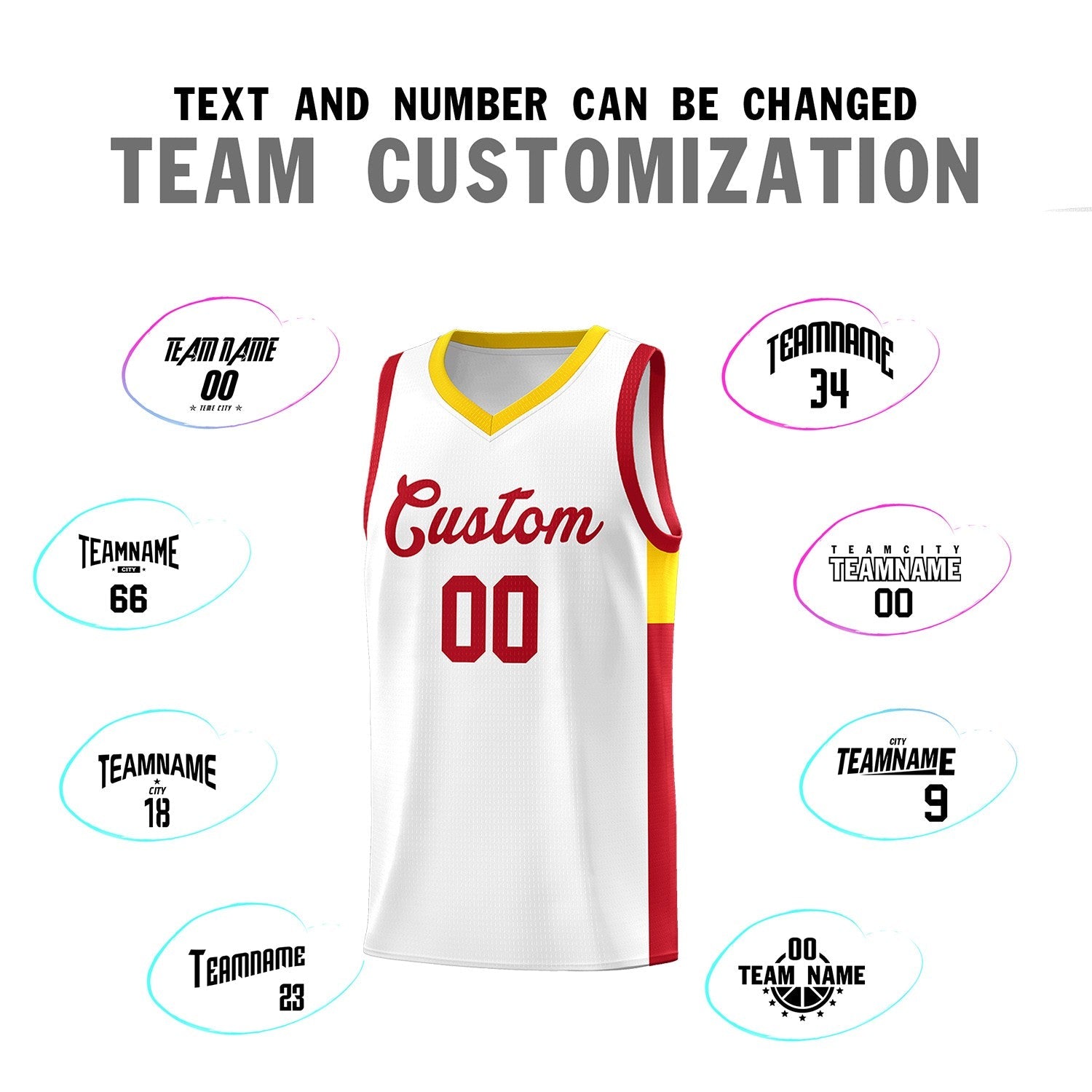 Custom White Red Side Two-Tone Classic Sports Uniform Basketball Jersey