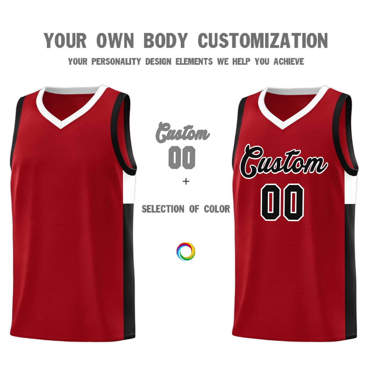 Custom Red Black-White Side Two-Tone Classic Sports Uniform Basketball Jersey