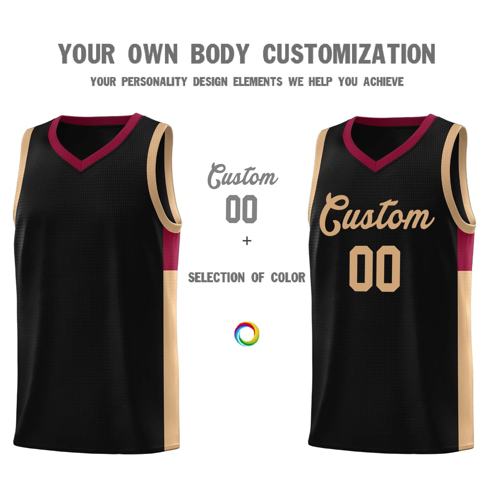 Custom Black Old Gold Side Two-Tone Classic Sports Uniform Basketball Jersey
