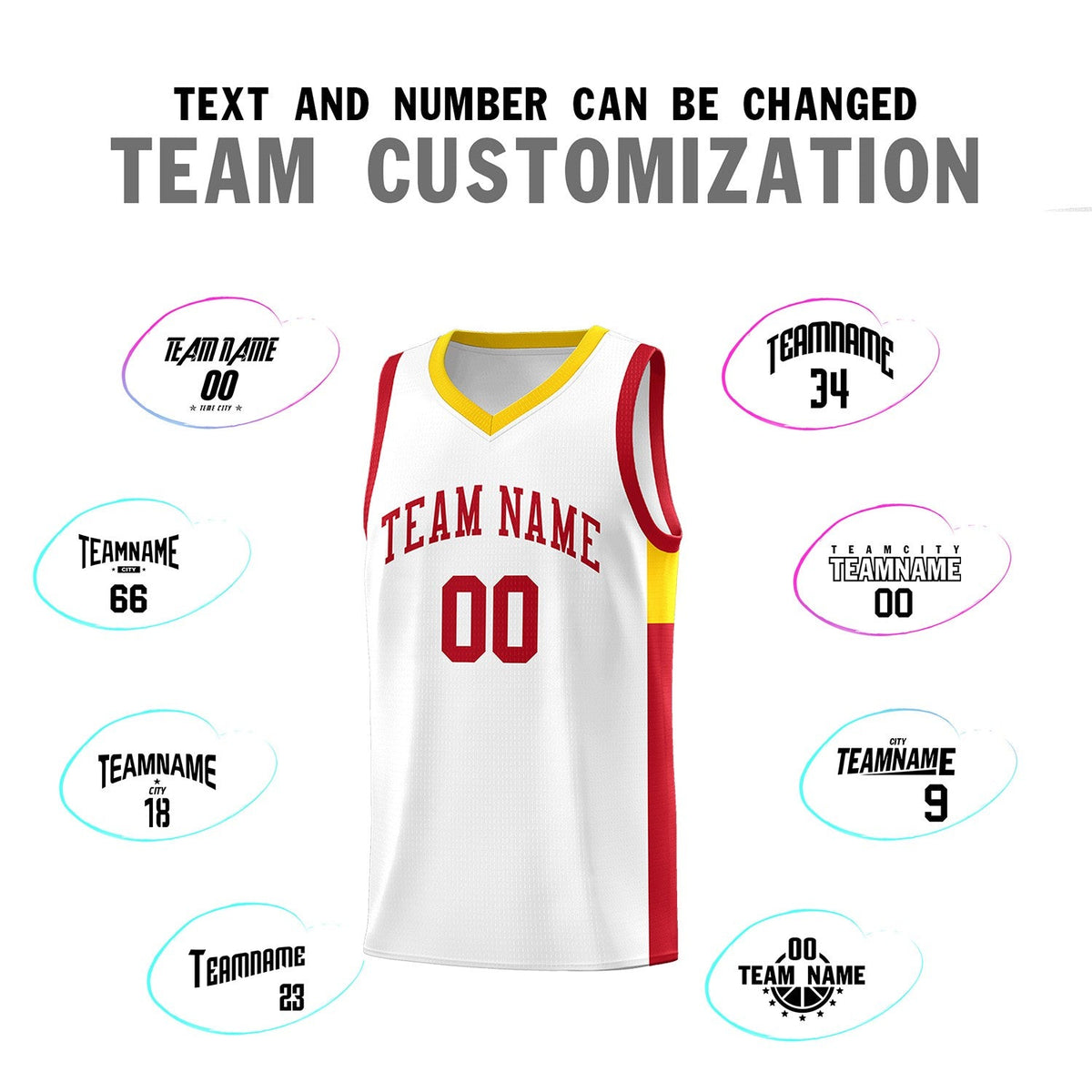 Custom White Red Side Two-Tone Classic Sports Uniform Basketball Jersey