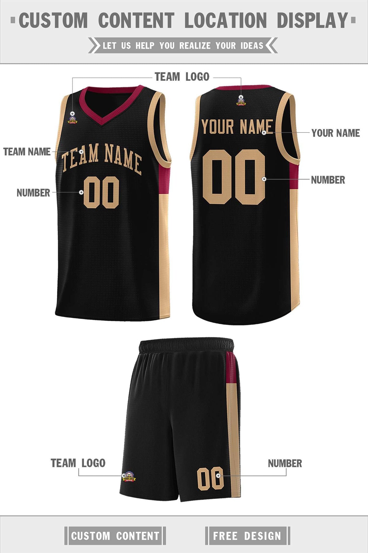 Custom Black Old Gold Side Two-Tone Classic Sports Uniform Basketball Jersey