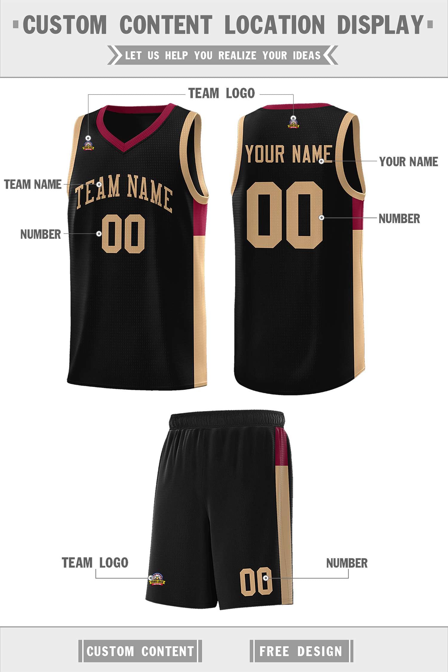Custom Black Old Gold Side Two-Tone Classic Sports Uniform Basketball Jersey