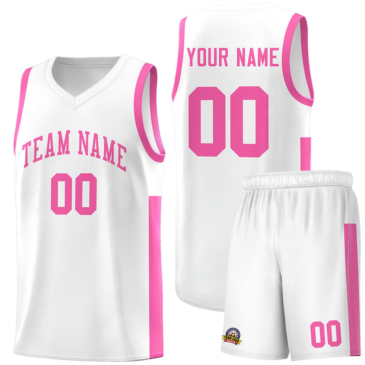 Custom White Pink Side Two-Tone Classic Sports Uniform Basketball Jersey