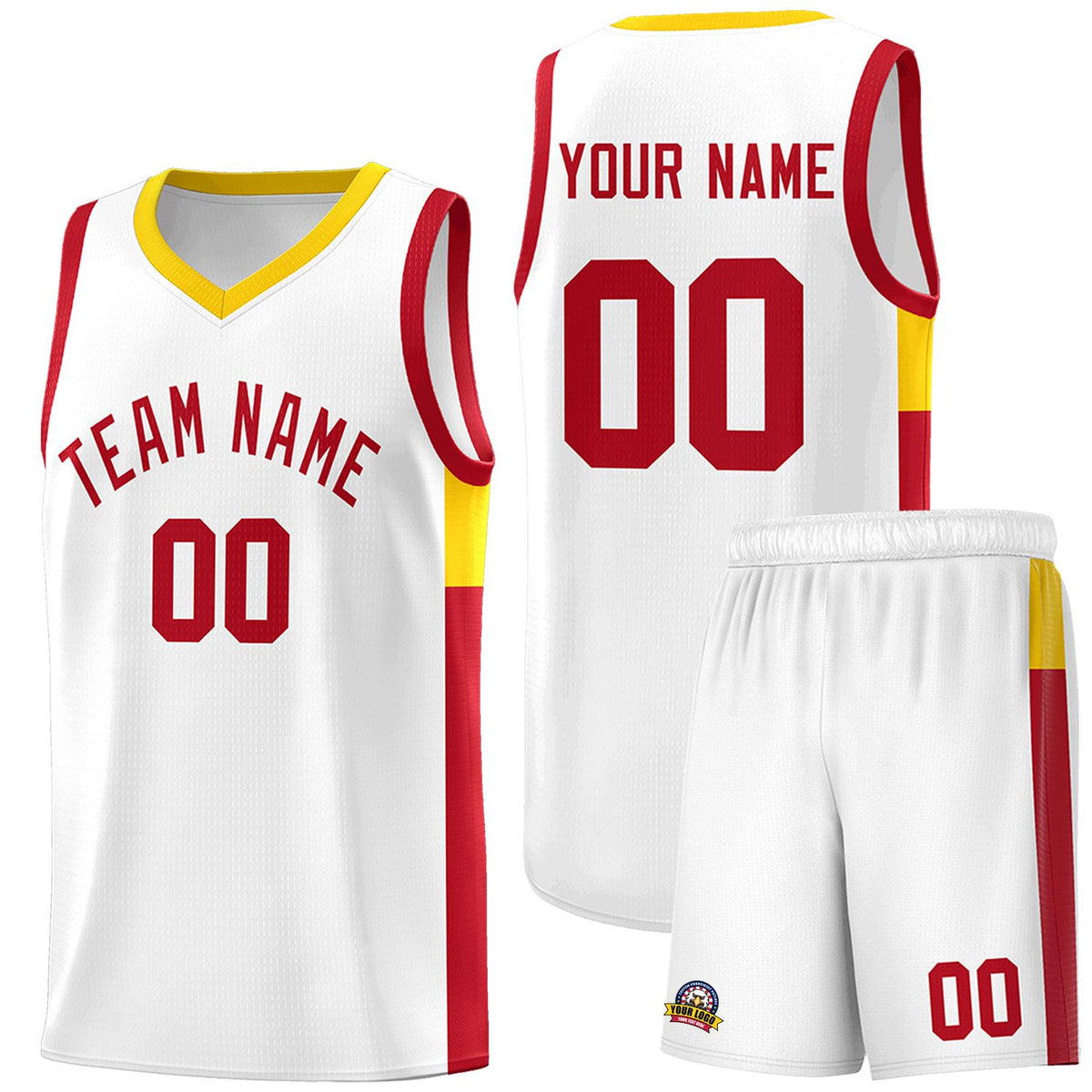 Custom White Red Side Two-Tone Classic Sports Uniform Basketball Jersey