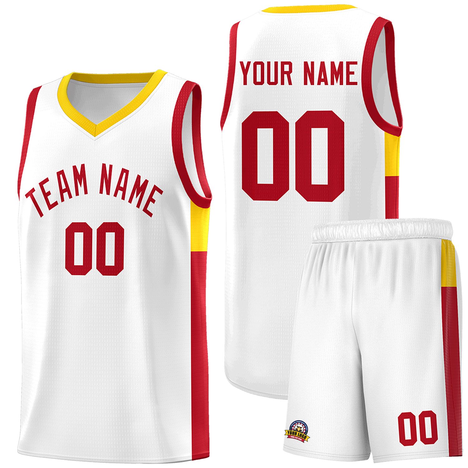 Custom White Red Side Two-Tone Classic Sports Uniform Basketball Jersey