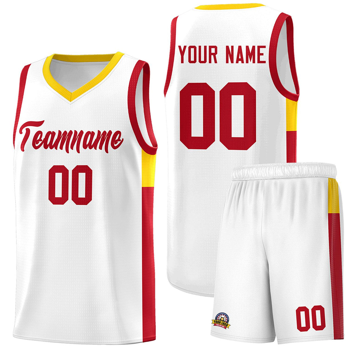 Custom White Red Side Two-Tone Classic Sports Uniform Basketball Jersey