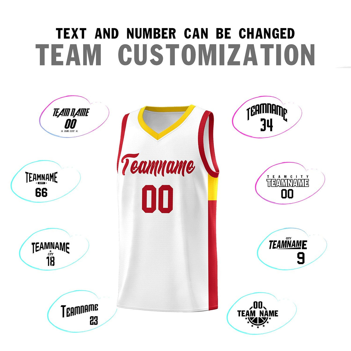 Custom White Red Side Two-Tone Classic Sports Uniform Basketball Jersey