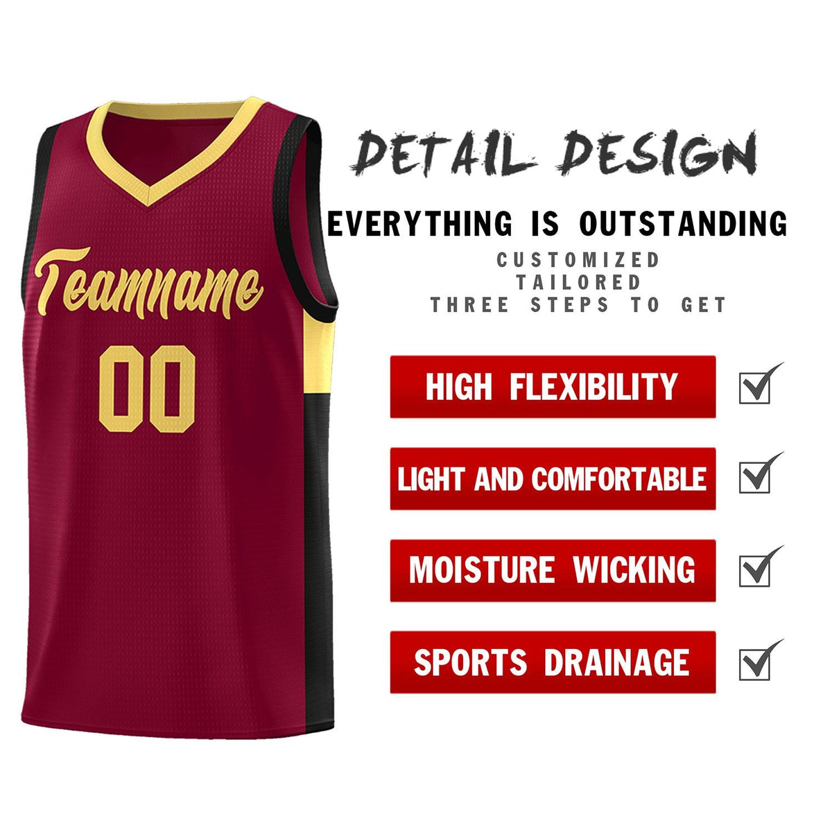 Custom Crimson Khaki Side Two-Tone Classic Sports Uniform Basketball Jersey