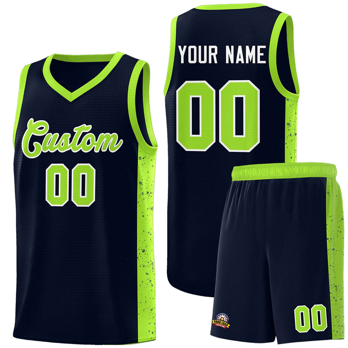 Custom Purple Neon Green-White Side Splash Sports Uniform Basketball Jersey
