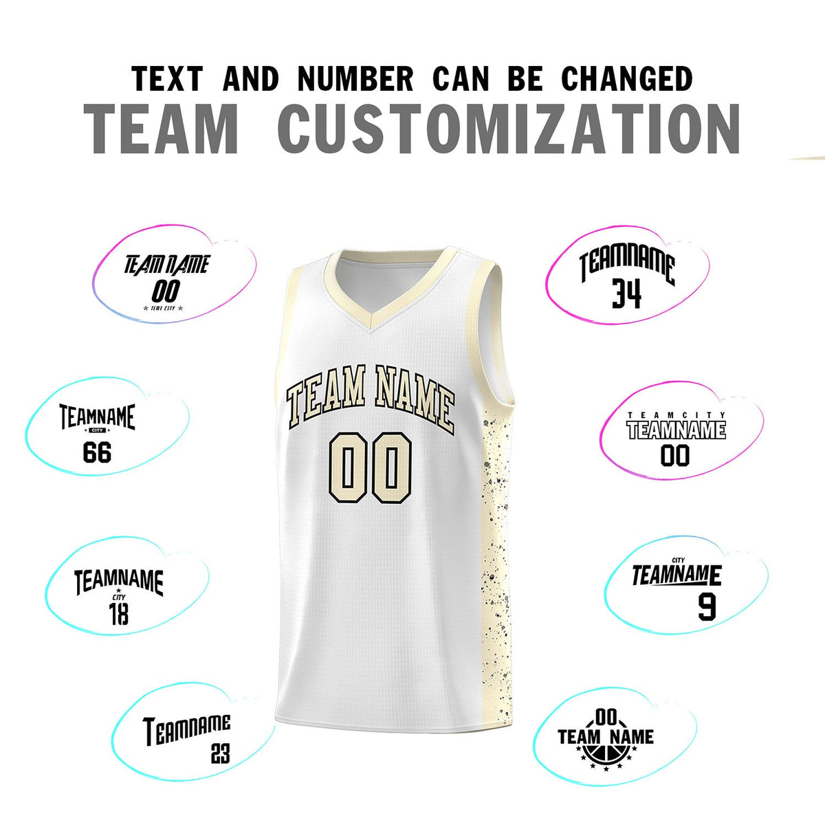 Custom White Cream-Black Red Side Splash Sports Uniform Basketball Jersey