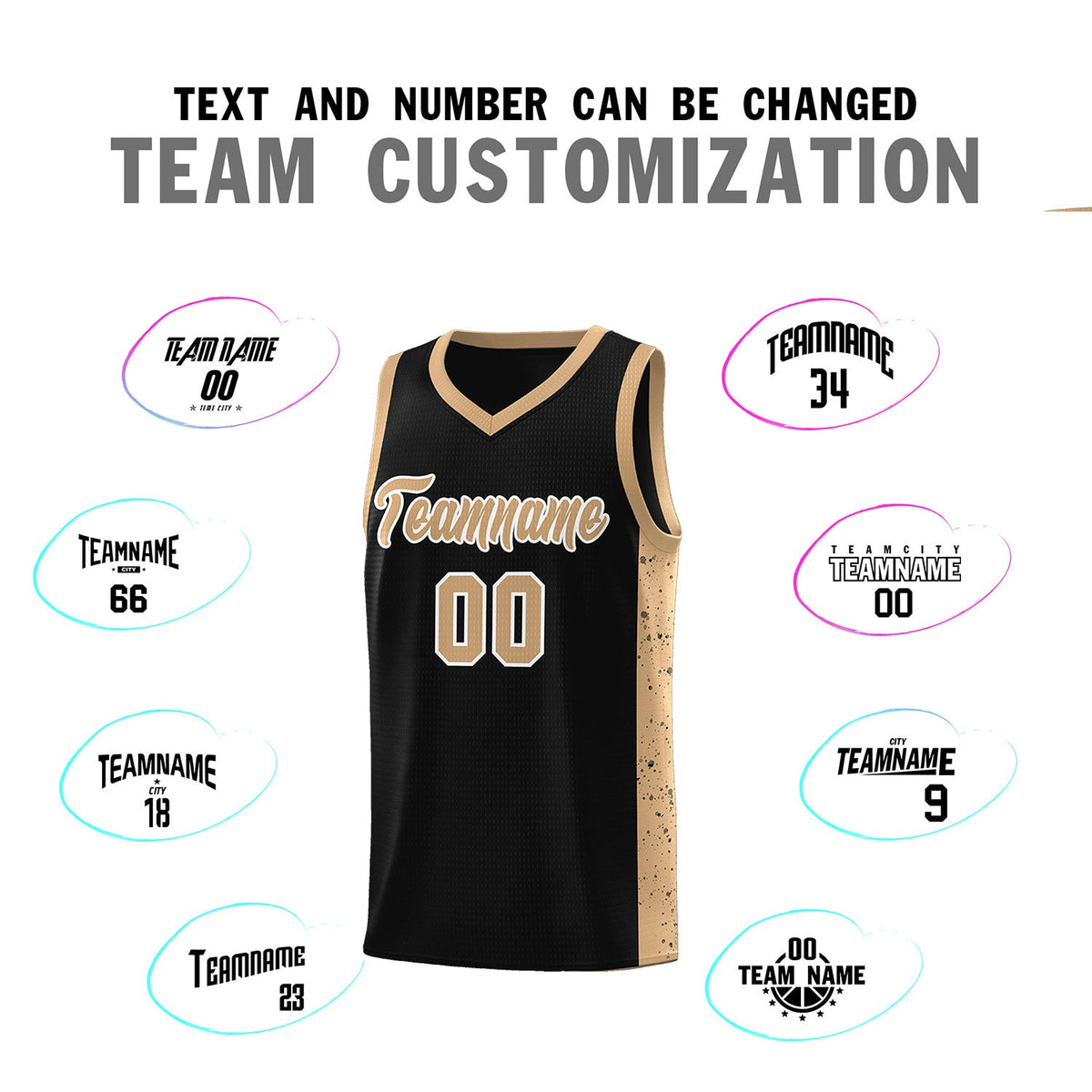 Custom Black Old Gold-White Side Splash Sports Uniform Basketball Jersey