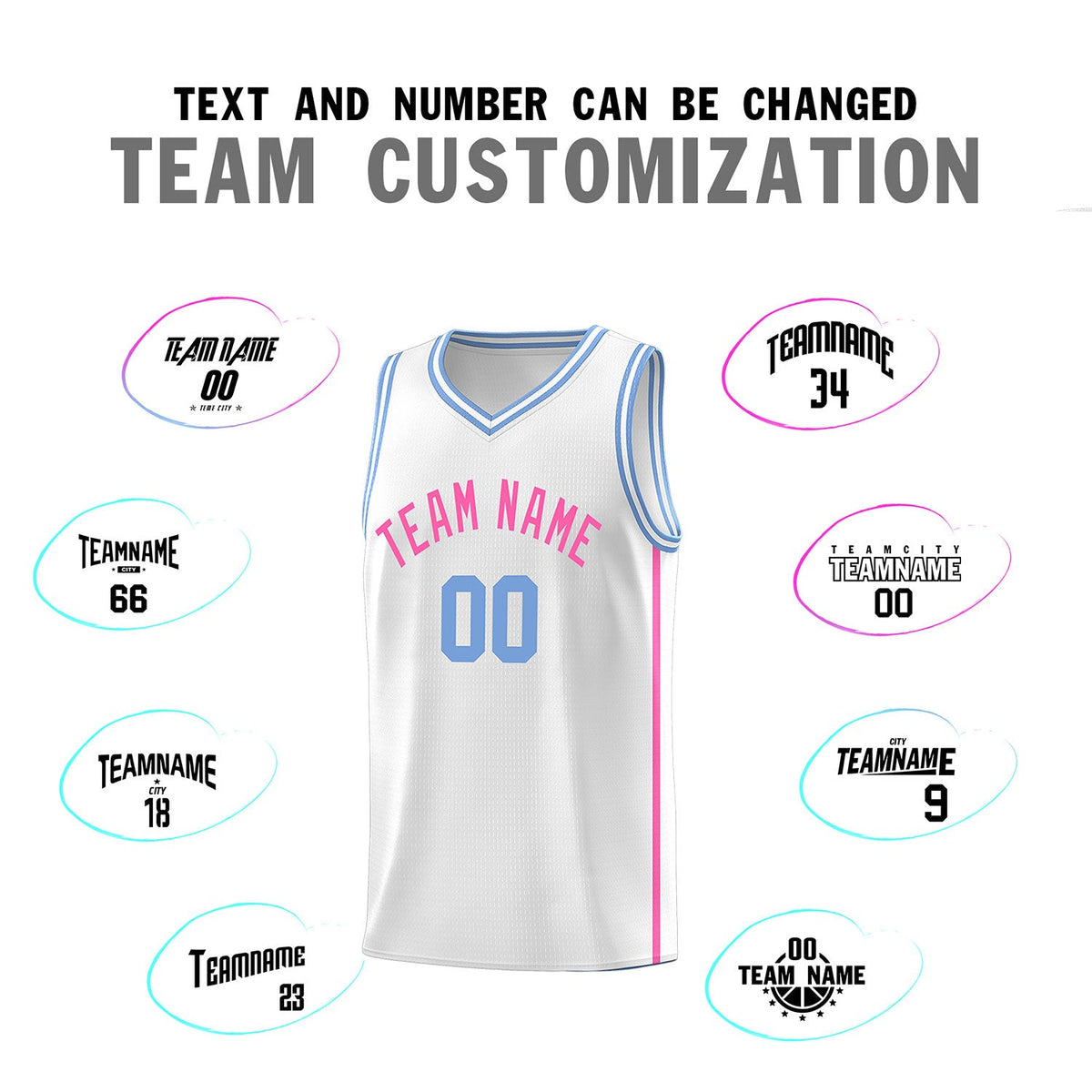 Custom White Pink Side Two Bars Sports Uniform Basketball Jersey