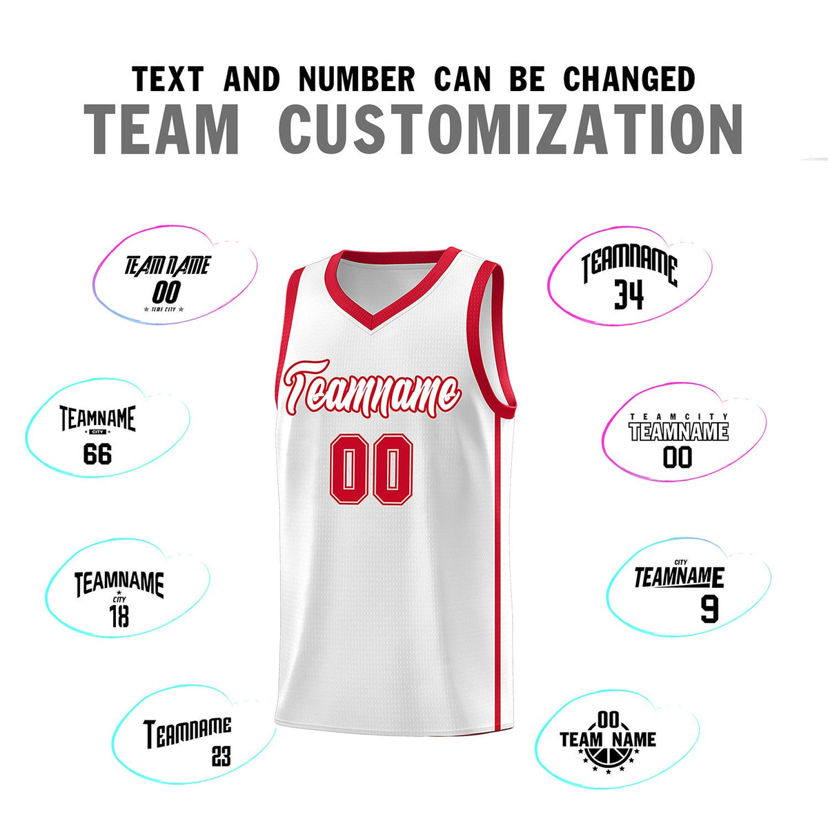 Custom White Red Side Two Bars Sports Uniform Basketball Jersey