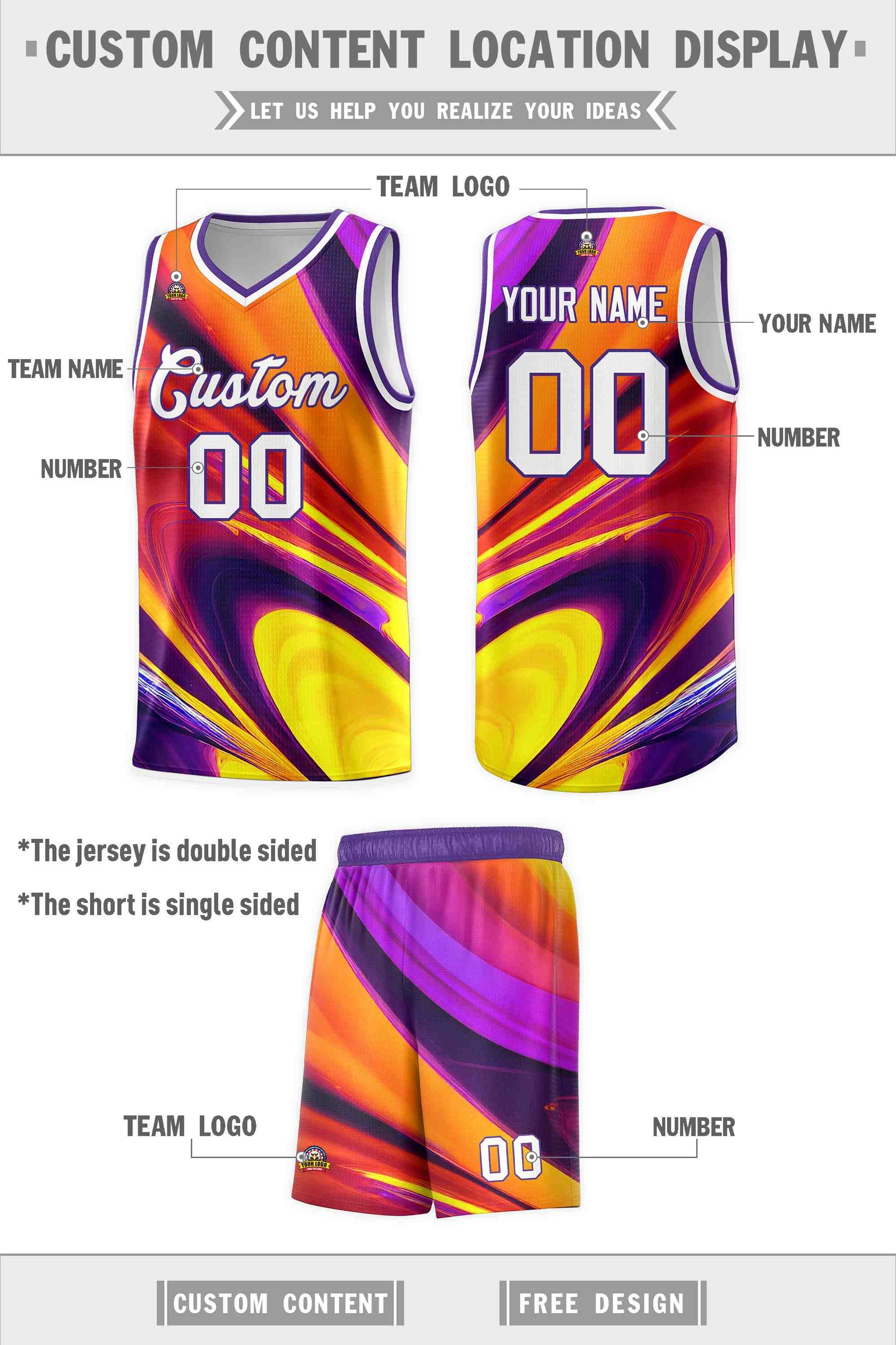 Custom Purple White Pattern Tie Dye Sports Uniform Basketball Jersey