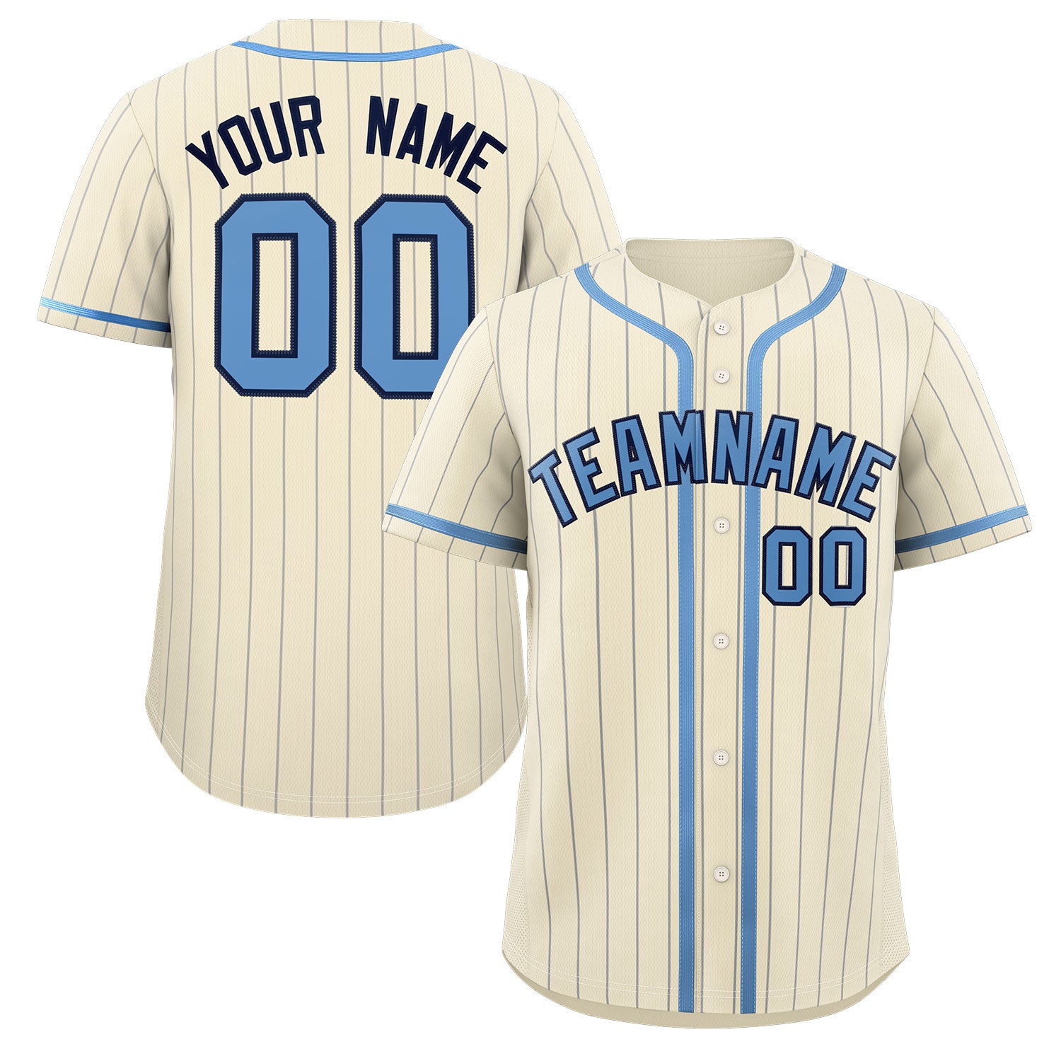 Custom Cream Light Blue-Light Gray Stripe Fashion Design Full Button Authentic Baseball Jersey