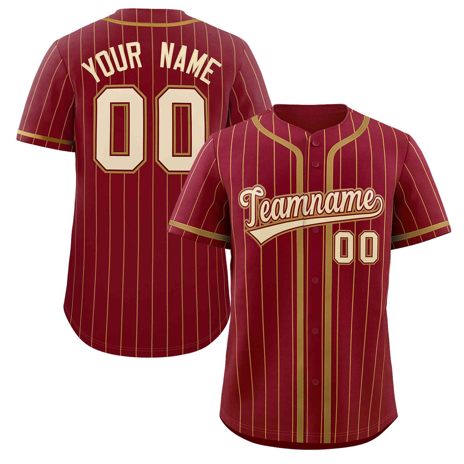 Custom Crimson Old Gold Stripe Fashion Design Full Button Authentic Baseball Jersey