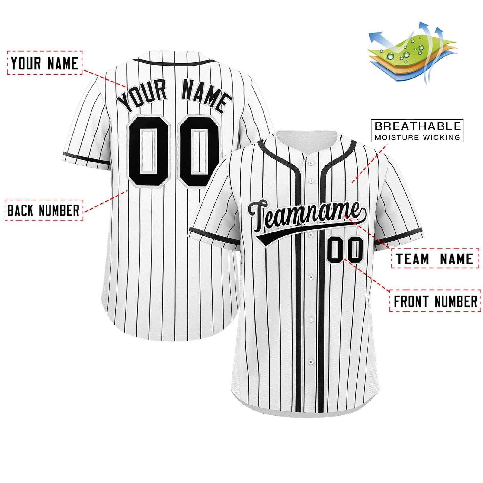 Custom White Black Stripe Fashion Design Full Button Authentic Baseball Jersey