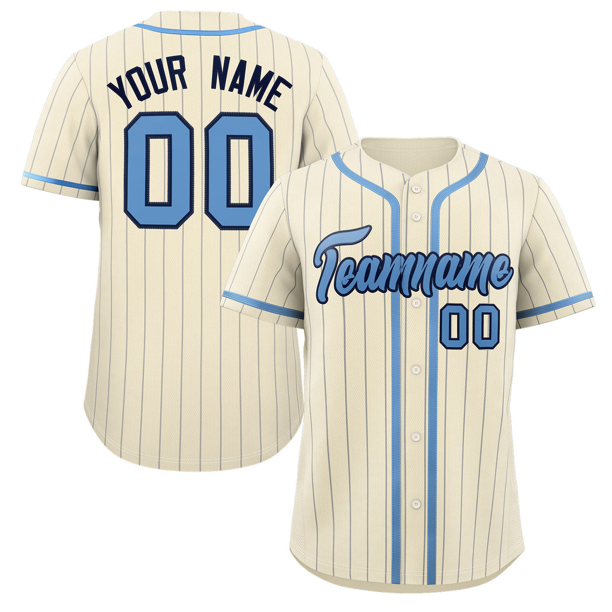 Custom Cream Light Blue-Light Gray Stripe Fashion Design Full Button Authentic Baseball Jersey
