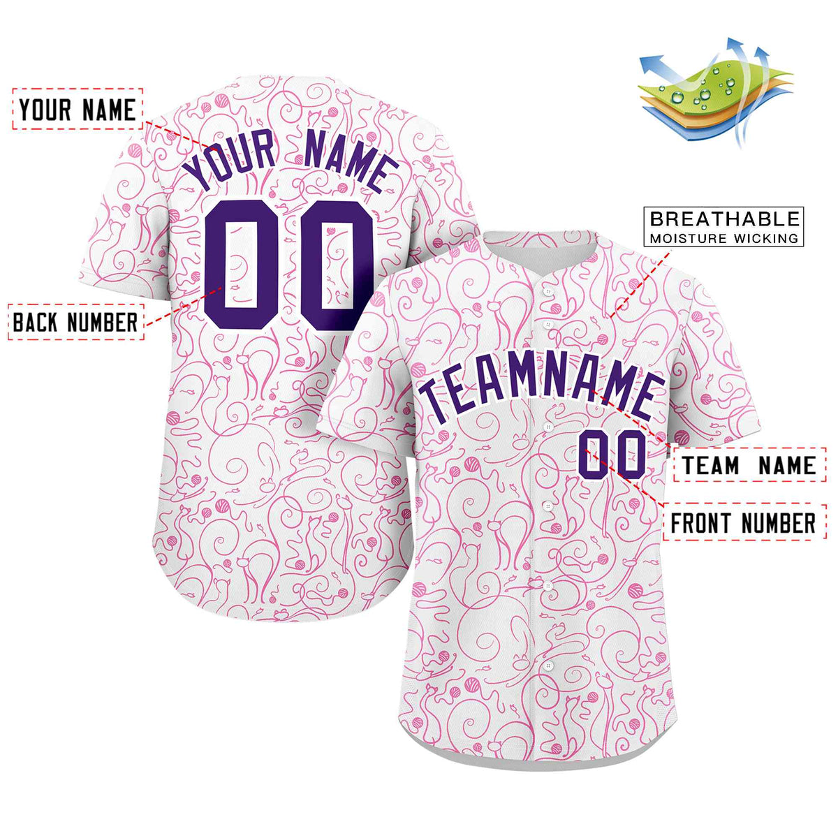 Custom White Pink Line Art Graffiti Pattern Design Authentic Baseball Jersey