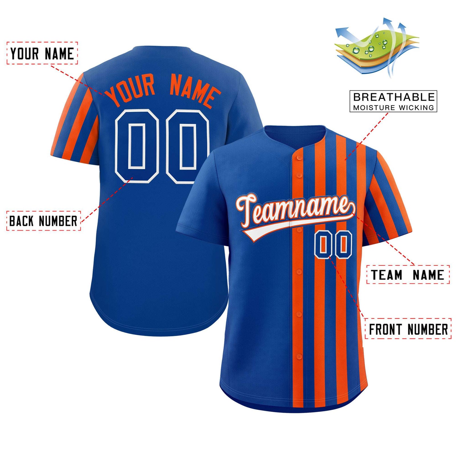 Custom Royal Orange Thick Stripe Fashion Design Authentic Baseball Jersey