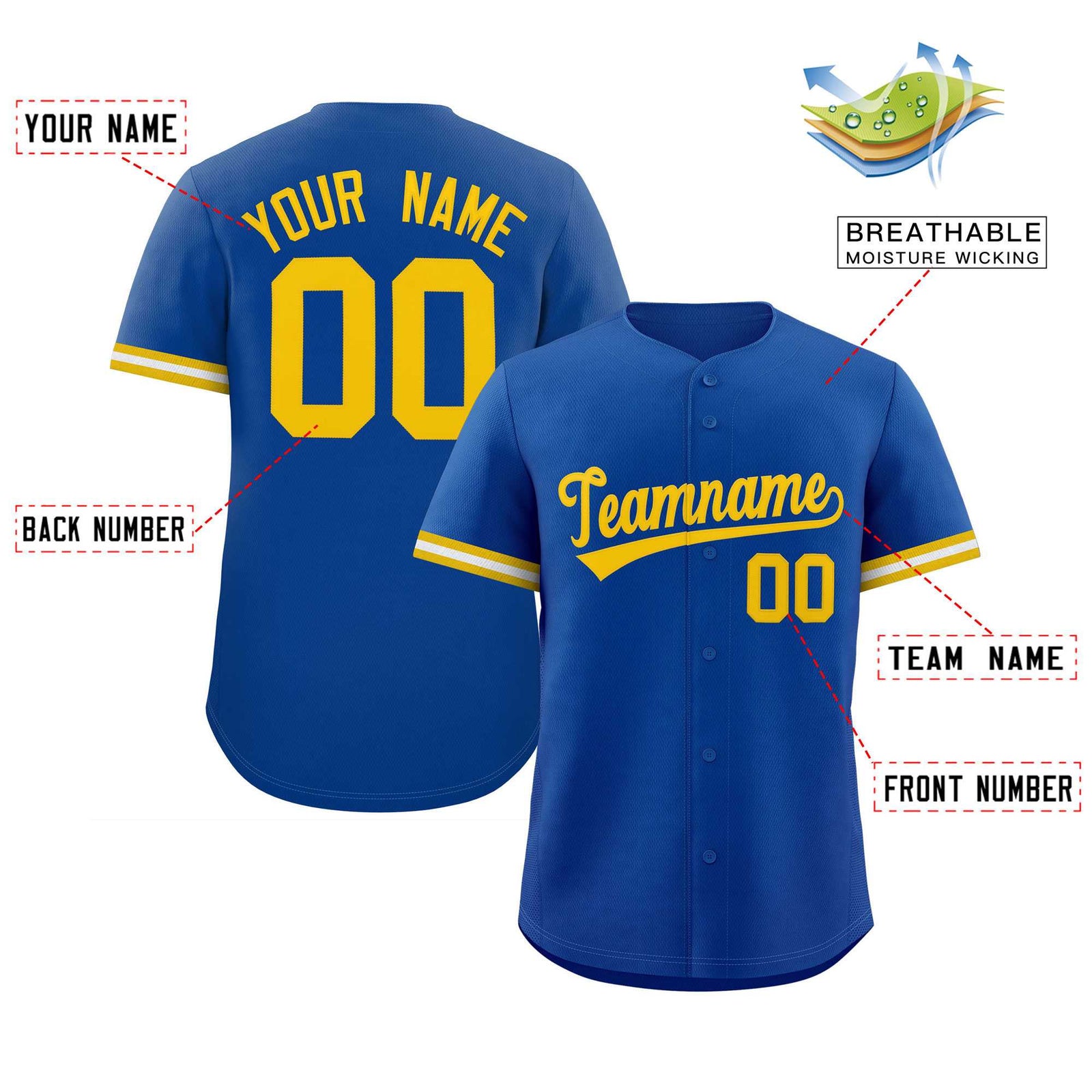 Custom Royal Gold Full Button Design Authentic Baseball Jersey