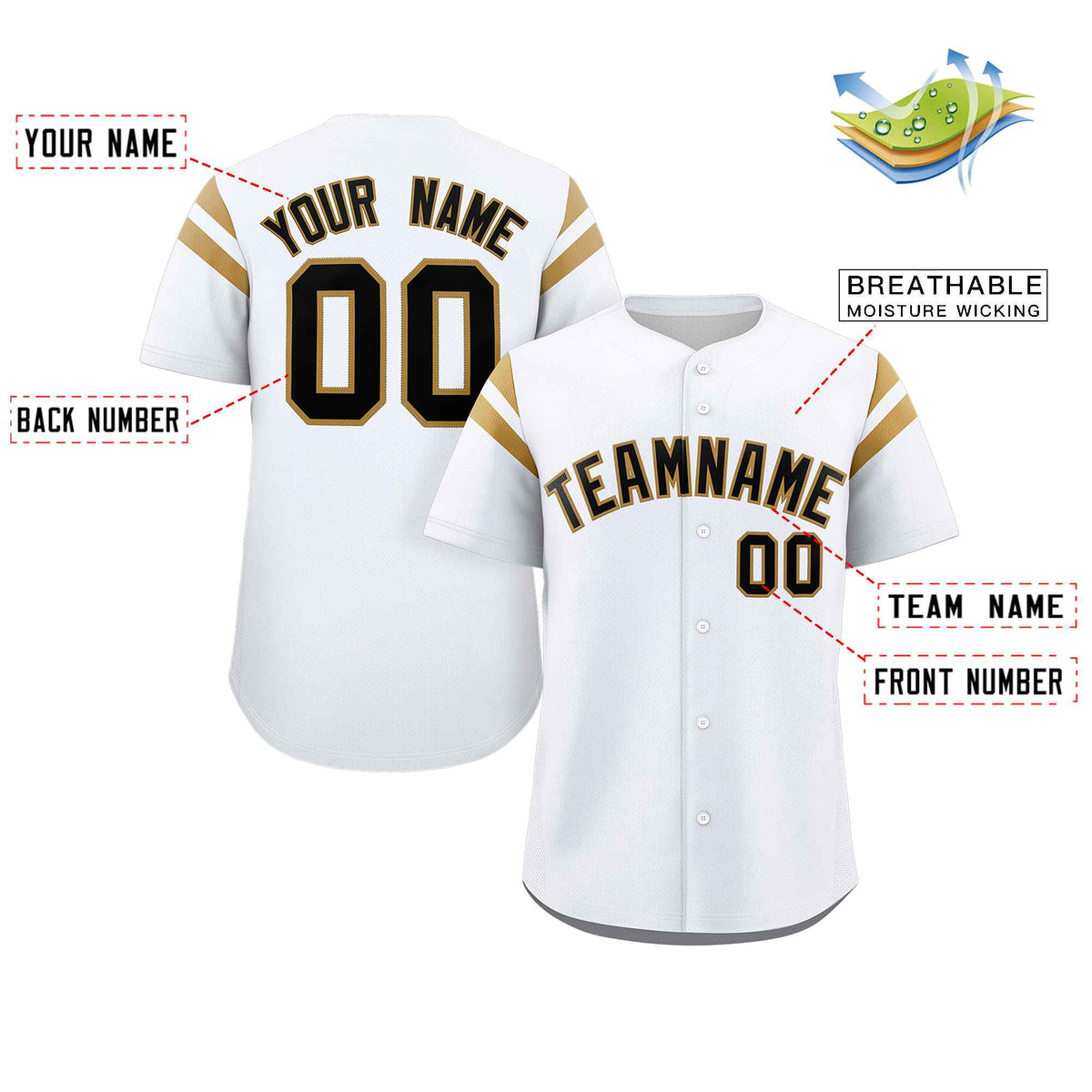 Custom White Black-Old Gold Classic Style Personalized Full Button Authentic Baseball Jersey