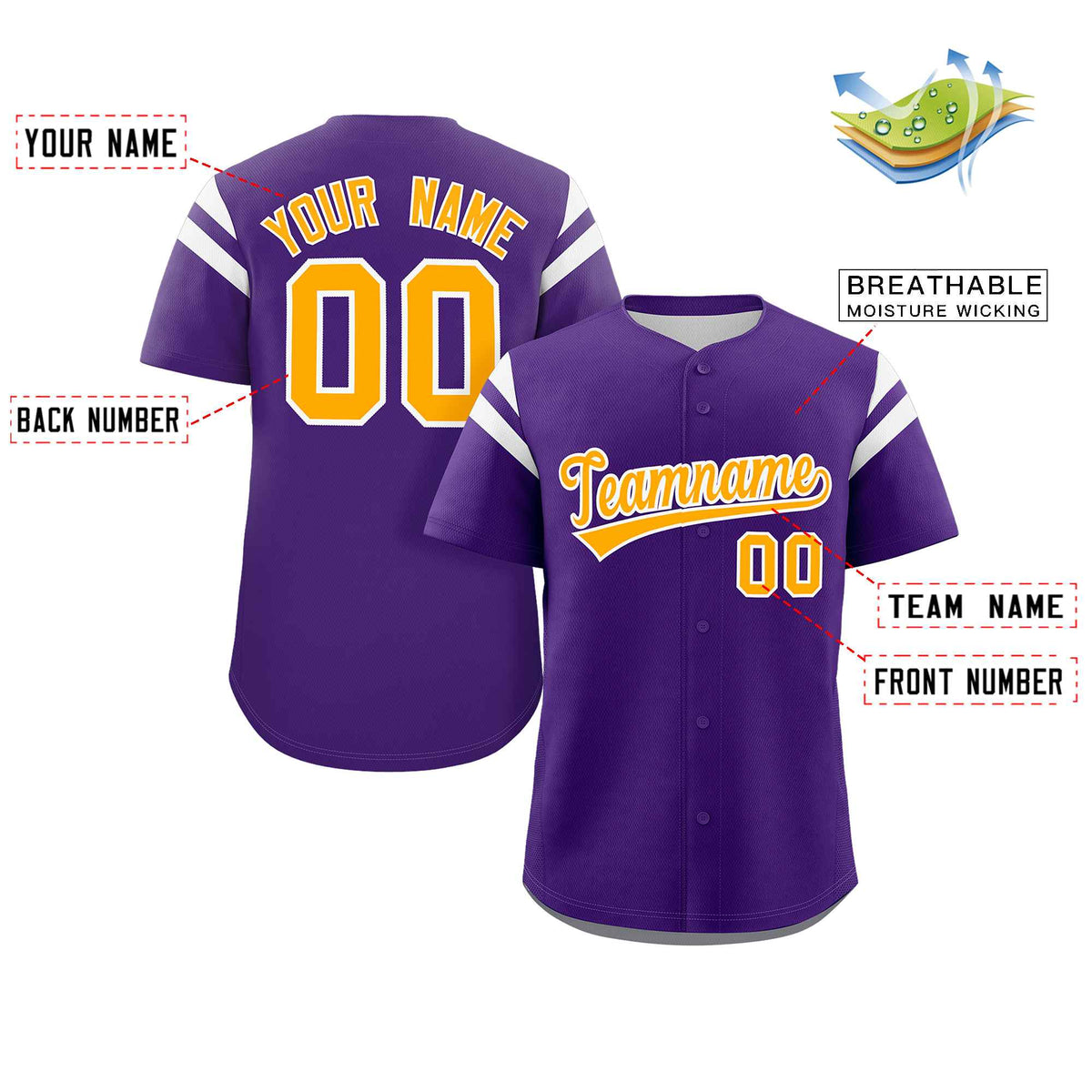 Custom Purple Yellow-White Classic Style Personalized Full Button Authentic Baseball Jersey