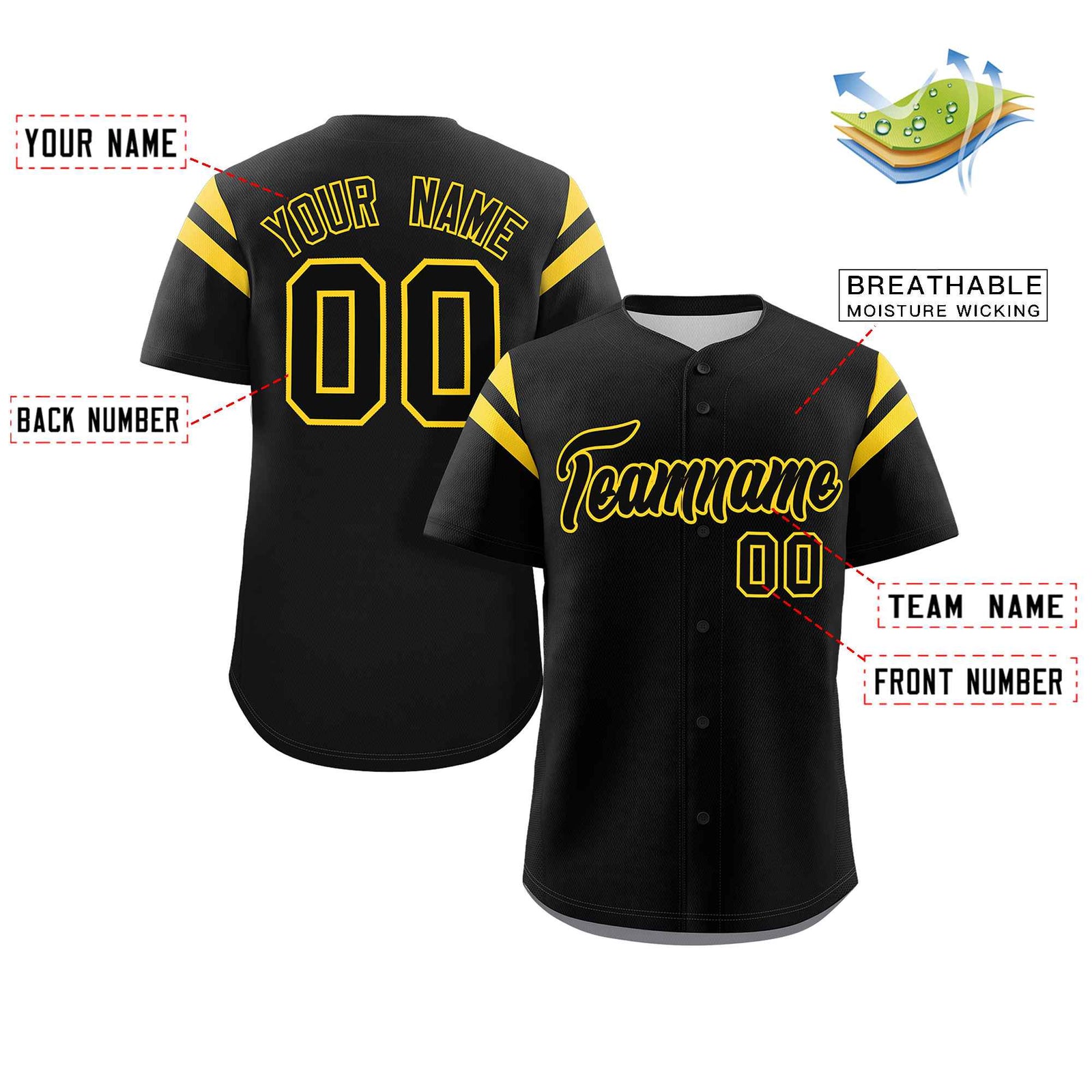Custom Black Yellow Classic Style Personalized Full Button Authentic Baseball Jersey