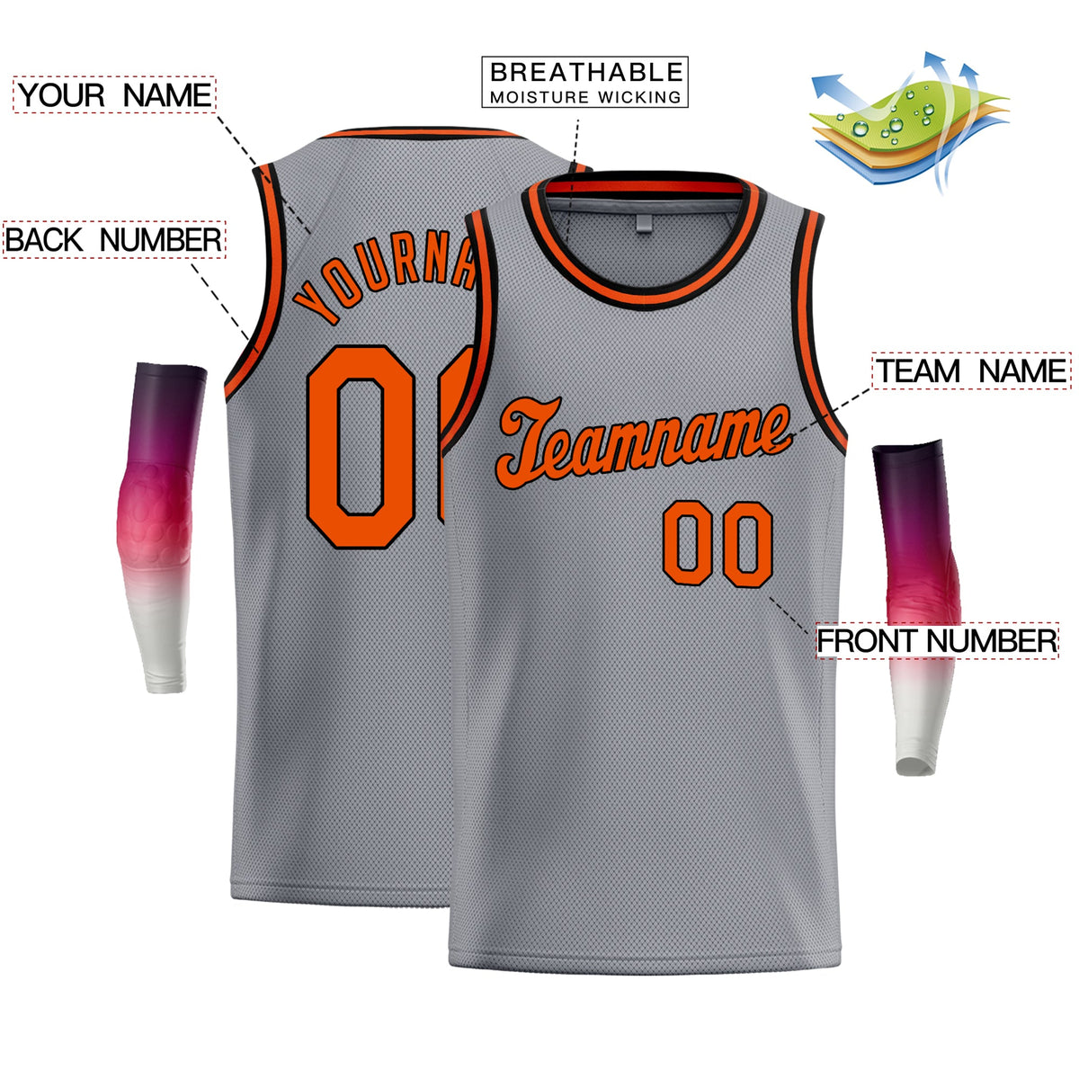 Custom Gray Orange-Black Classic Tops Tank Top Basketball Jersey