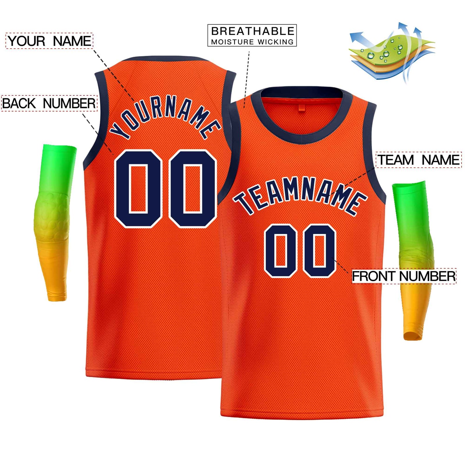 Custom Orange White-Navy Classic Tops Men Casual Bull Basketball Jersey