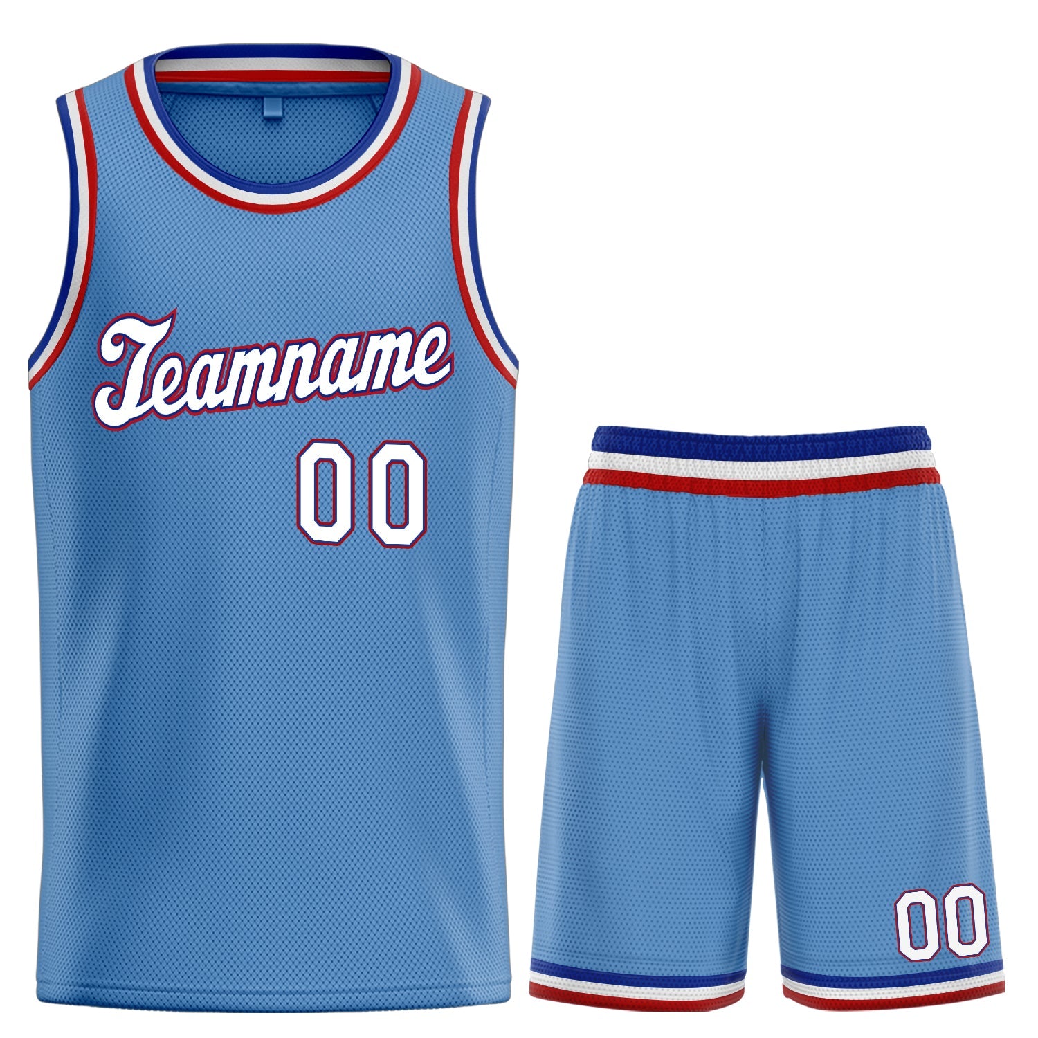 Custom Light Blue White-Red Classic Tops Men Casual Basketball Jersey