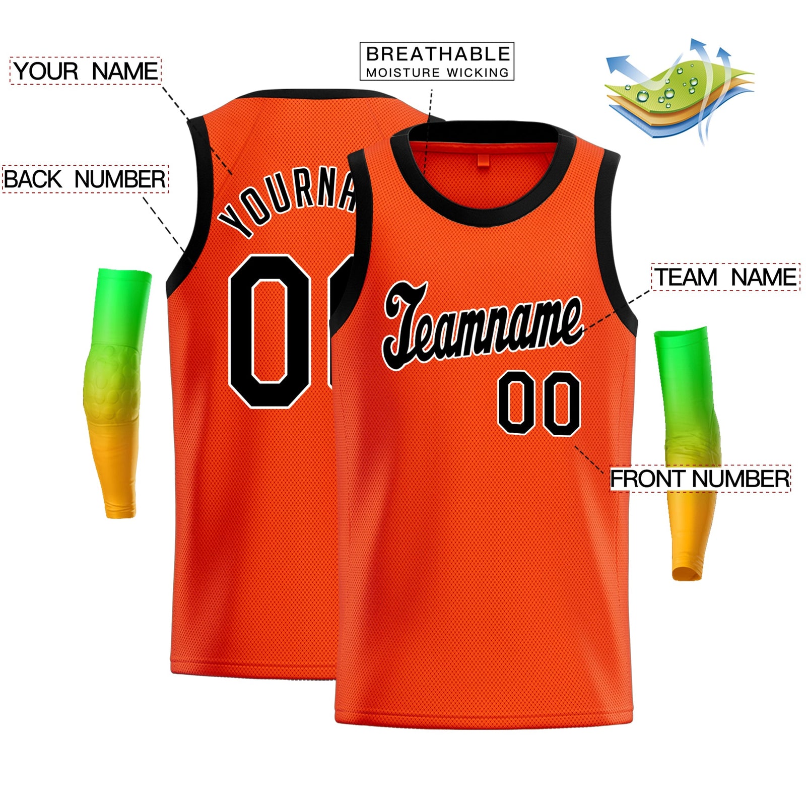 Custom Orange Black-White Classic Tops Breathable Basketball Jersey