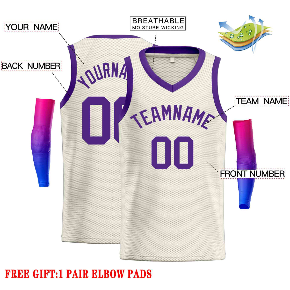 Custom Cream Purple-Classic Tops Men Casual Basketball Jersey
