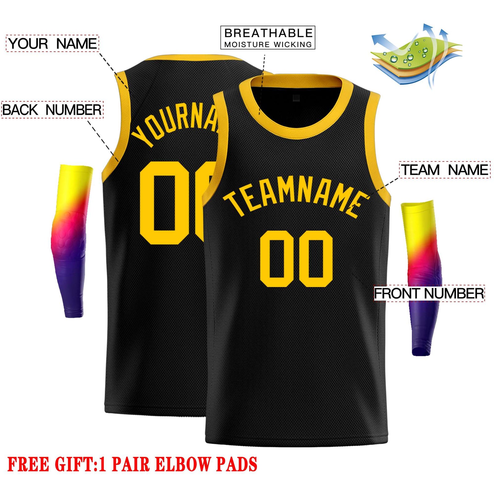 Custom Black Yellow Classic Tops Casual Basketball Jersey