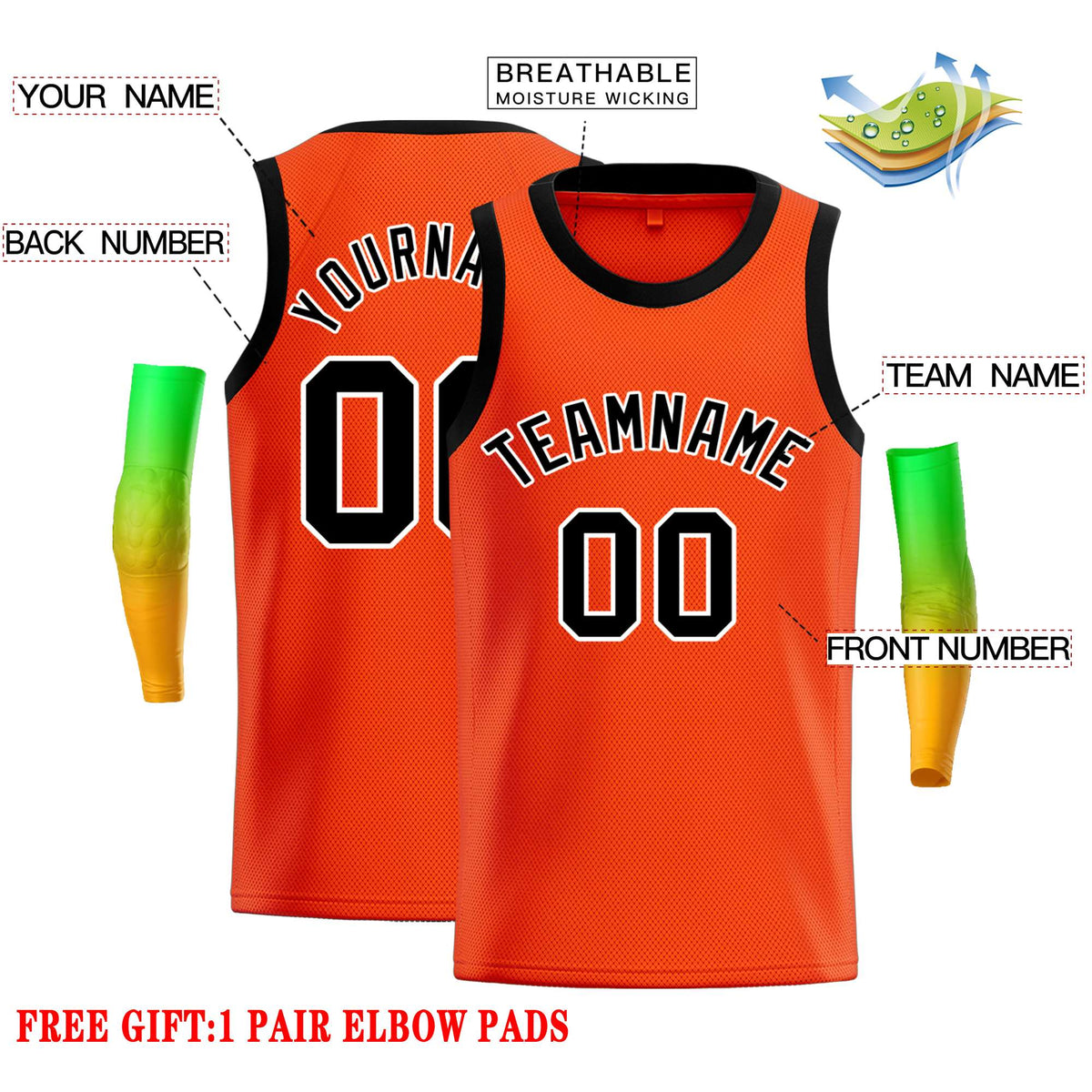 Custom Orange Black-White Classic Tops Casual Basketball Jersey