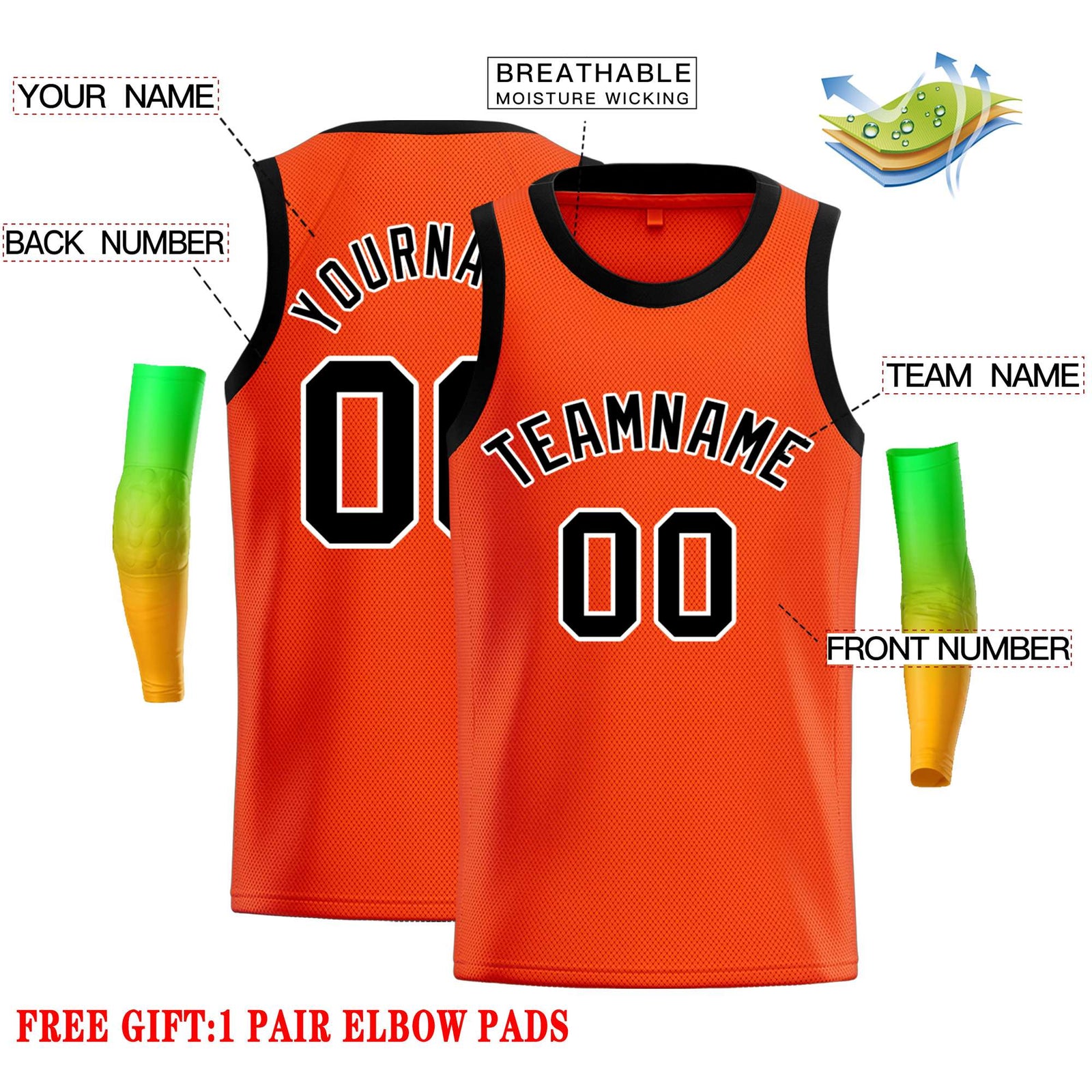 Custom Orange Black-White Classic Tops Casual Basketball Jersey