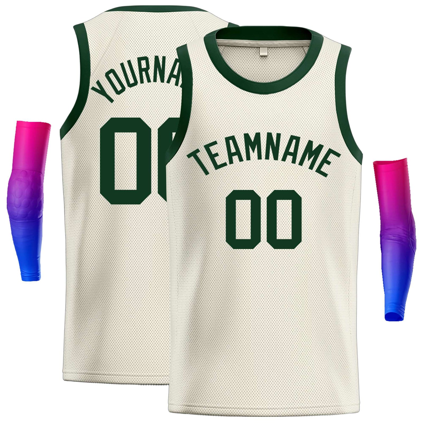 Custom Cream Green Classic Tops Casual Basketball Jersey